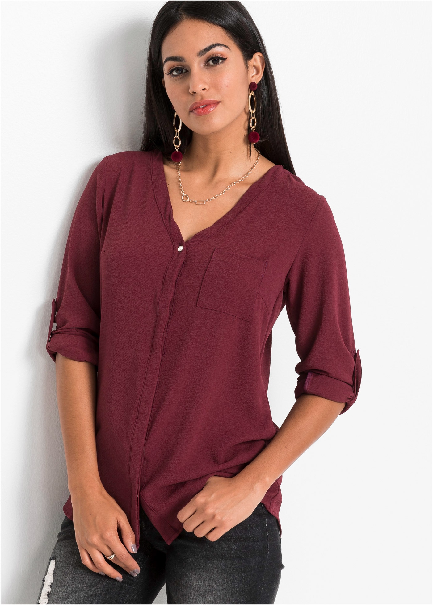 bonprix Longbluse "Longbluse" bequeme Passform, verdeckte Knopfleiste, unif günstig online kaufen