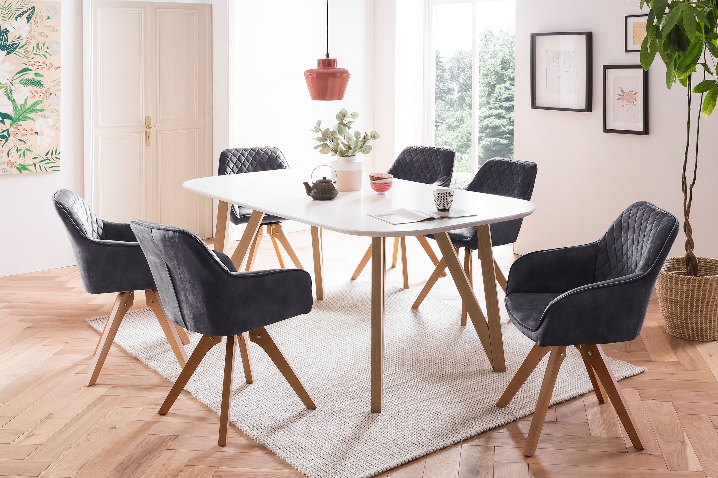 SalesFever Essgruppe, (5-tlg.), Tischbreite 180 cm, Stühle 180° drehbar, mit Samtverlours