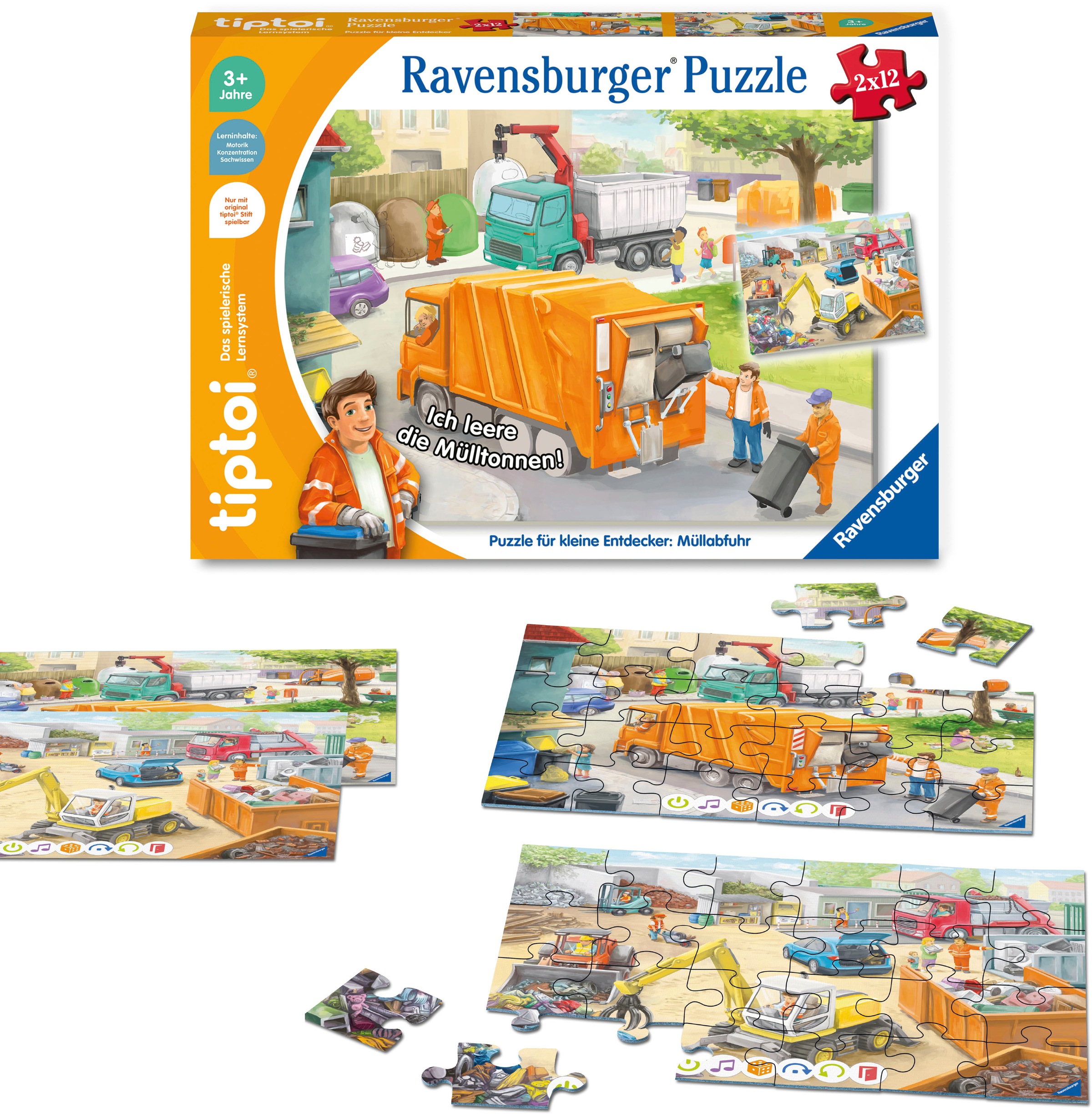 Ravensburger Puzzle »tiptoi® Puzzle für kleine Entdecker: Müllabfuhr«, (2 x 12 Teile) Made in Europe