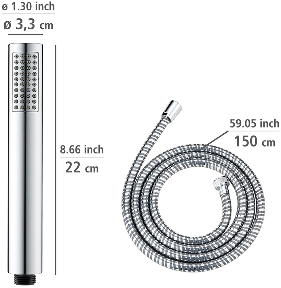 WENKO Handbrause »Modell Basic Line Duschkopf Set Wanne«, (3 tlg.), klassische Stab-Handbrause, 150 cm Brauseschlauch, Halterung