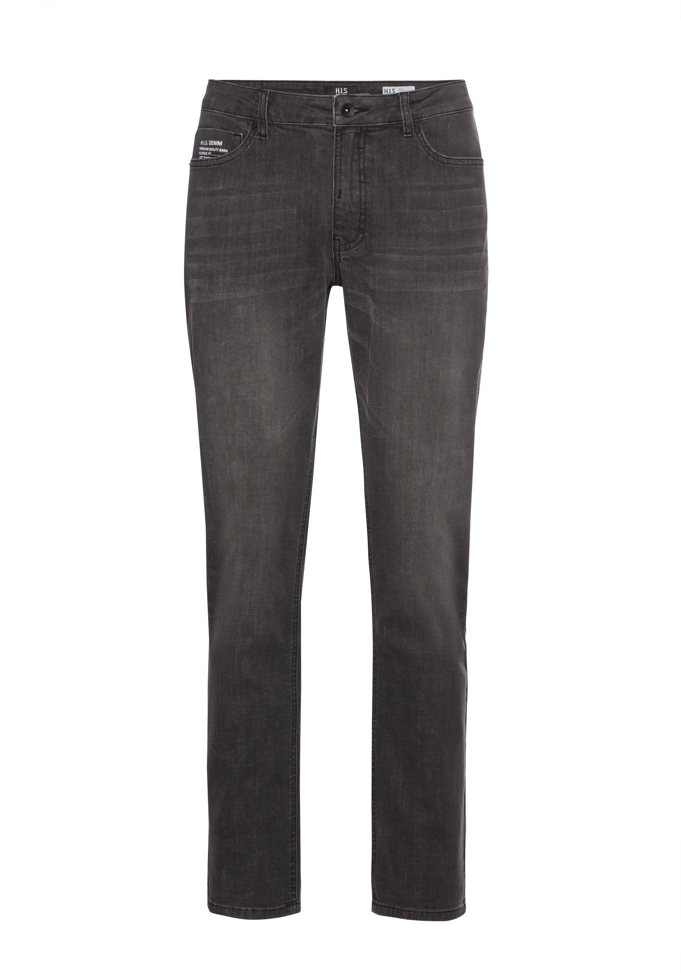 Straight-Jeans H.I.S "DIX", Herren, Gr. 33, Länge 36, grau (dkgrauus), Denim/Jeans, Obermaterial: 92% Baumwolle, 7% Elastomultiester, 1% Elasthan, normal lang, Jeans Straight-Jeans, gerade Beinform, niedrige Leibhöhe, Used-Waschung 3