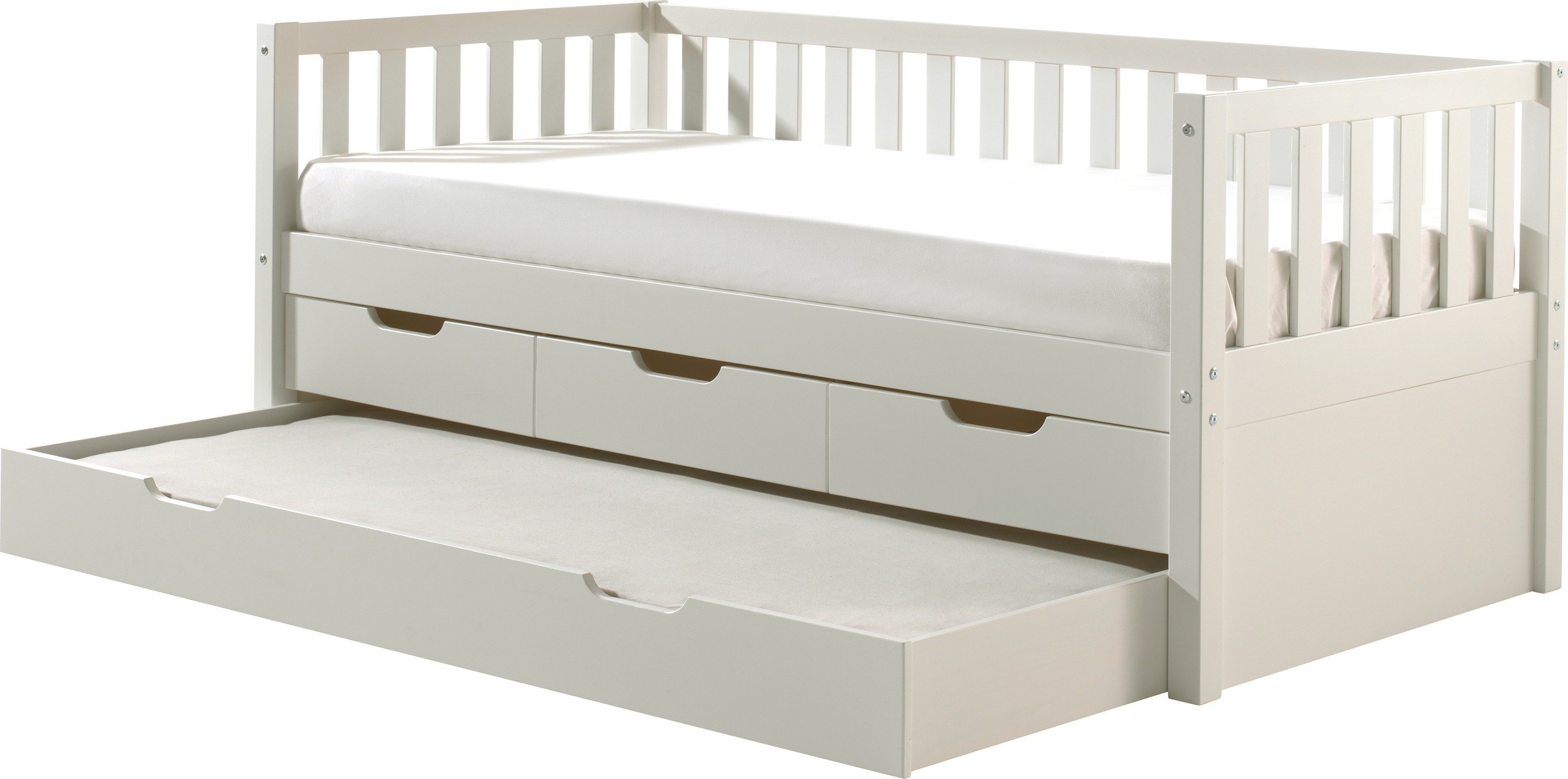 Vipack Einzelbett, (Made in Europe), Sprossenumrandung, Liegefläche 90x200 cm, in Milky Pine oder Weiß