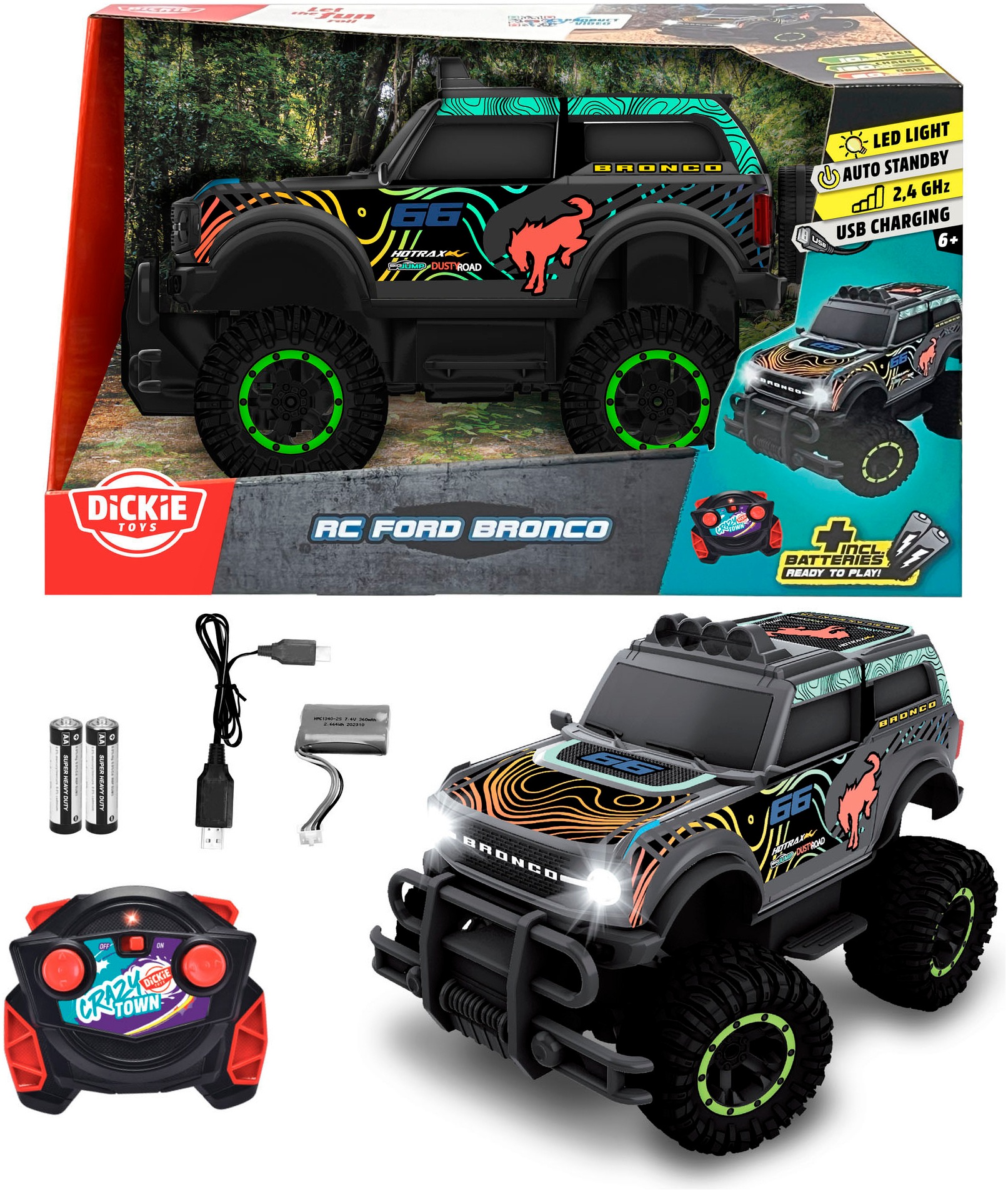 DICKIE TOYS Kinder RC-Auto "RC Ford Bronco,RTR", grau, Fernlenkfahrzeuge