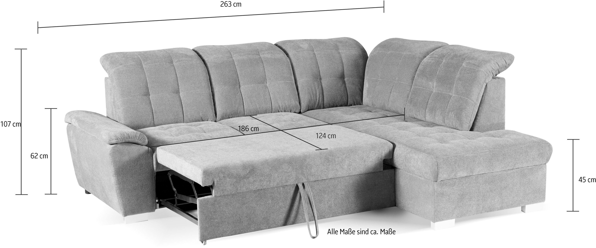 WERK2 Ecksofa »Brindisi, bequem und komfortabel, L-Form«, mit verstellbaren Kopfteilen, Bettfunktion & Bettkasten