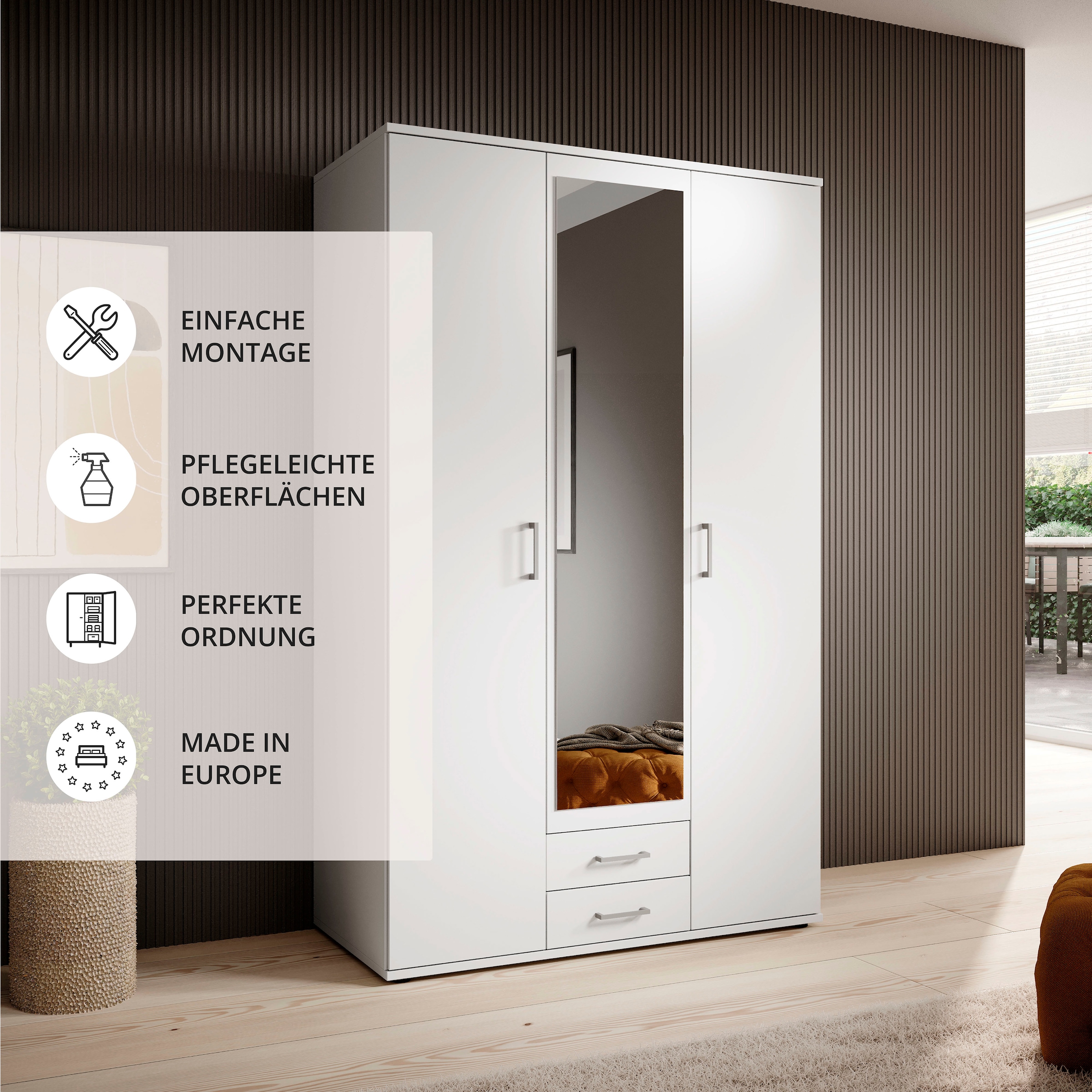 Schlafkontor Kleiderschrank »Karl Drehtürenschrank Schlafzimmerschrank mit Spiegel Garderobe« in 2 Breiten, mit zusätzlichen Einlegeböden TOPSELLER