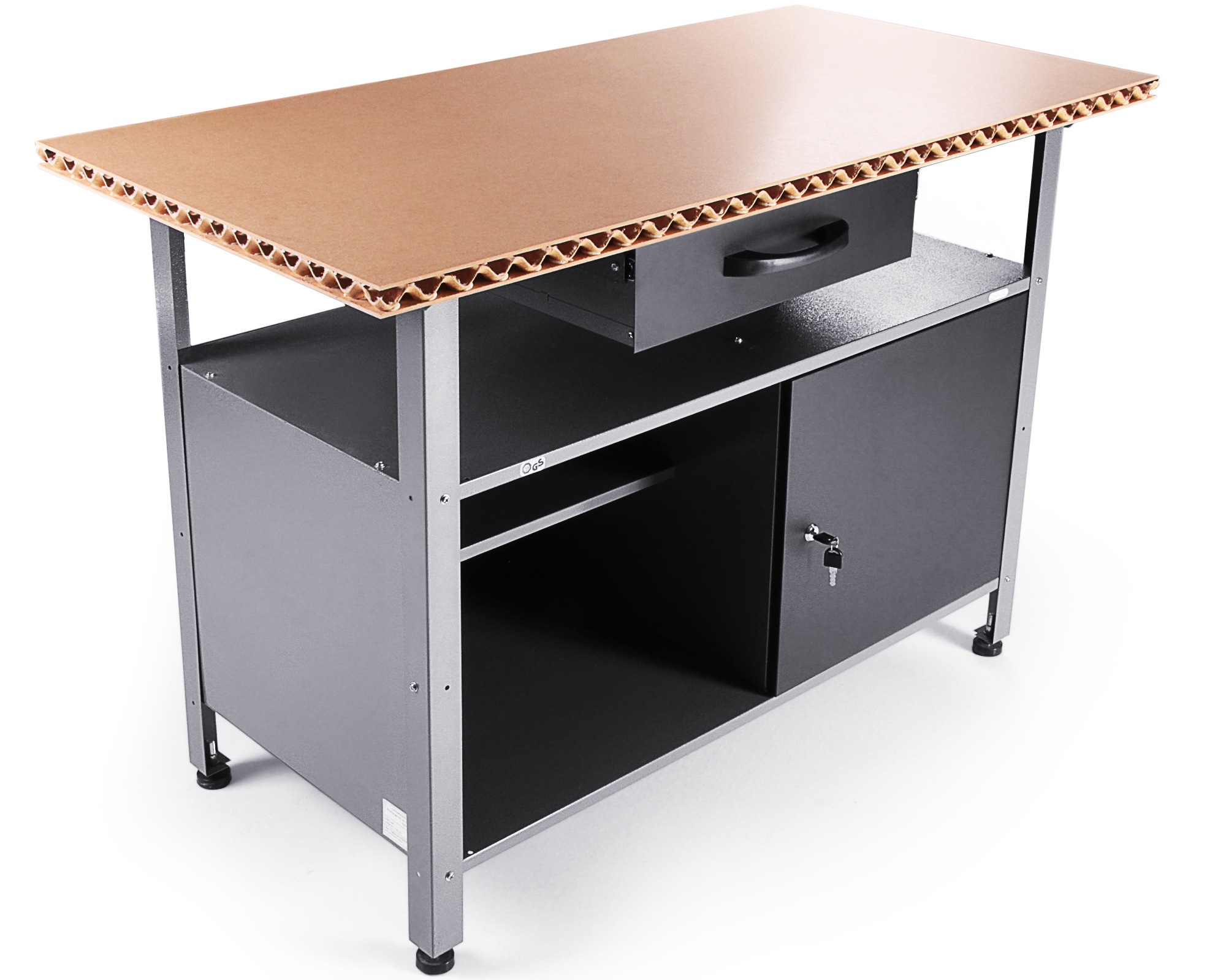 ONDIS24 Werkbank »»Klaus Eco««, (1 tlg.), 120 x 60 x 85 (H) cm, Leichtbau Holz-Platte, abschließbare Tür