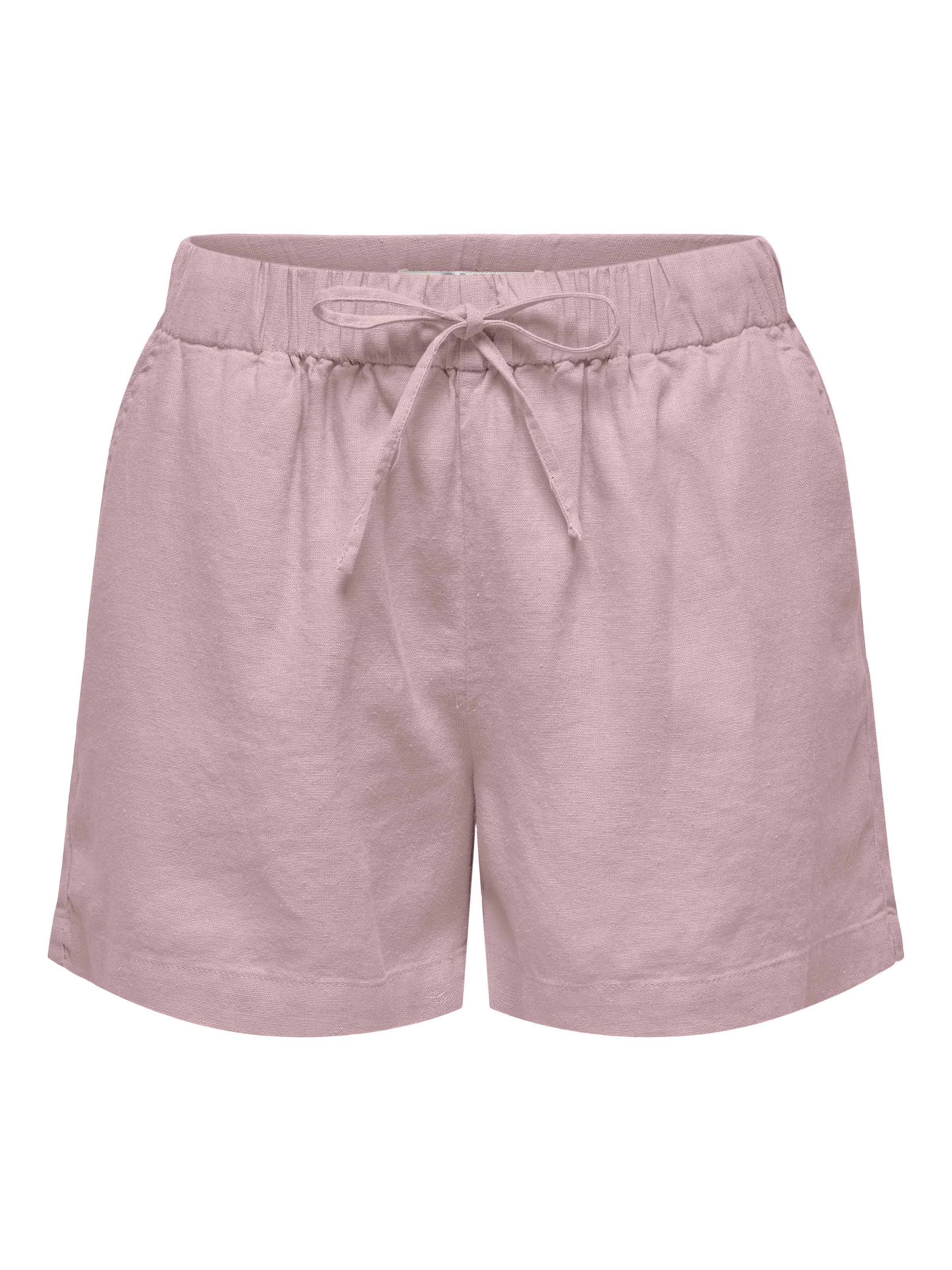 Shorts ONLY "ONLGOA MW LIN BL PULL-UP SHORTS CC PNT", Damen, Gr. L, N-Gr, burnished lila, Web, Obermaterial: 70% Viskose, 30% Leinen, unifarben, regular fit kurz, Hosen Shorts, mit Leinen