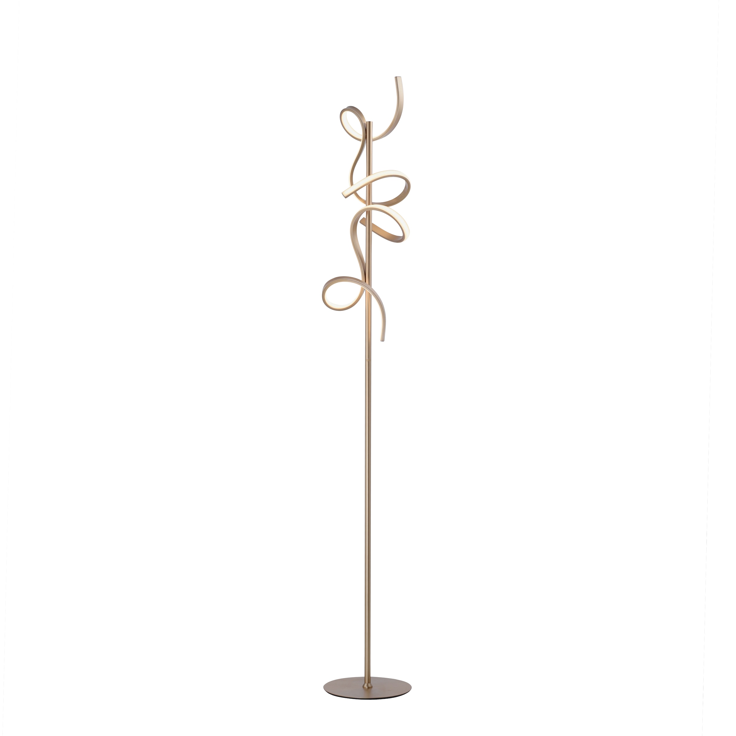 JUST LIGHT Stehlampe "CURLS", gold (messingfarben matt), 2, Ø 22cm, 1 Stk., Leuchten, LED, dimmbar über Schnurdimmer, Stehlampe