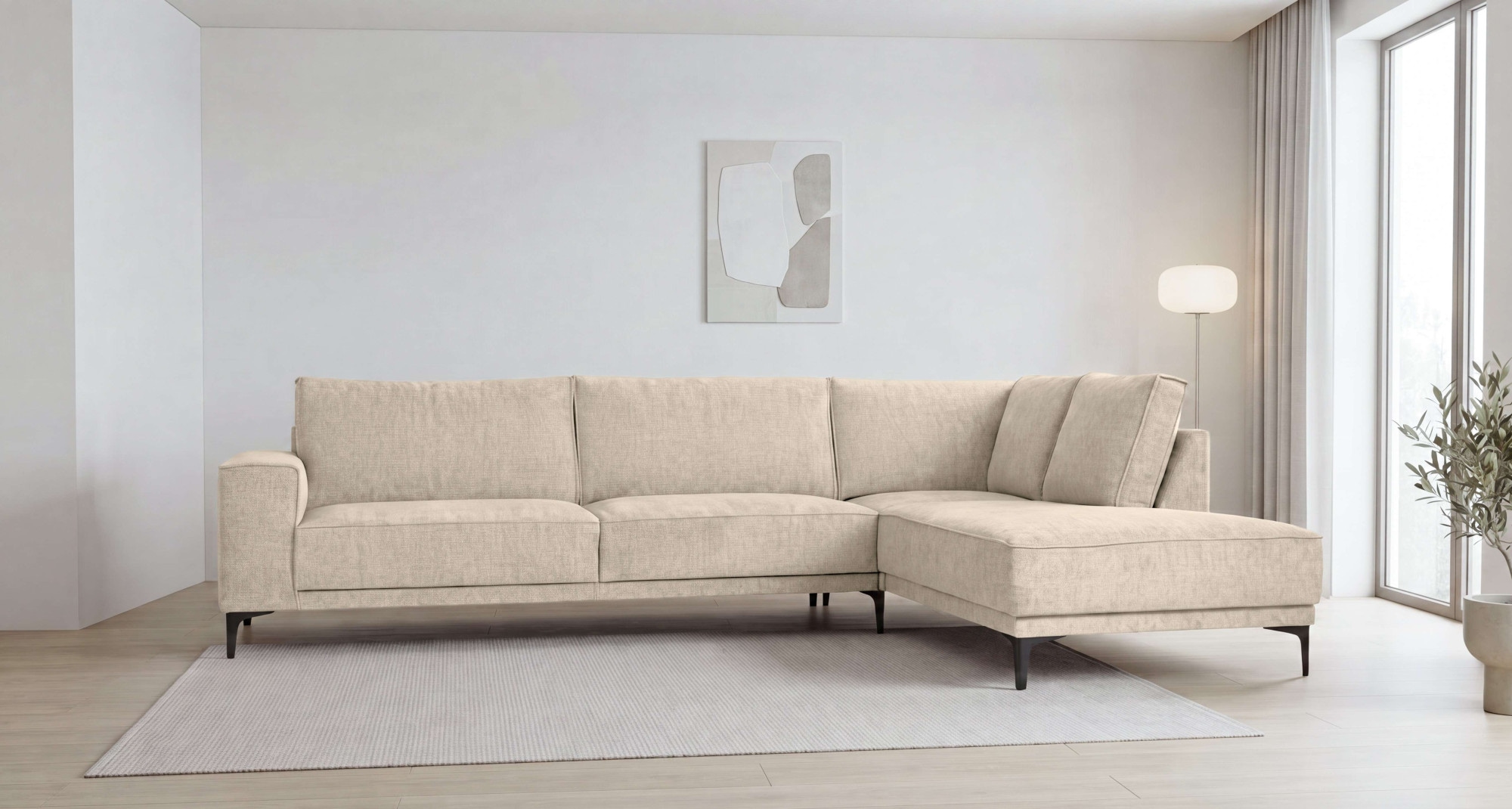OTTO home Ecksofa »OLAND L-Form, B: 289 cm, Skandi-Design, Chenille-Bezug« Struktur, Flachgewebe, Luxus-Microfaser, Boucle