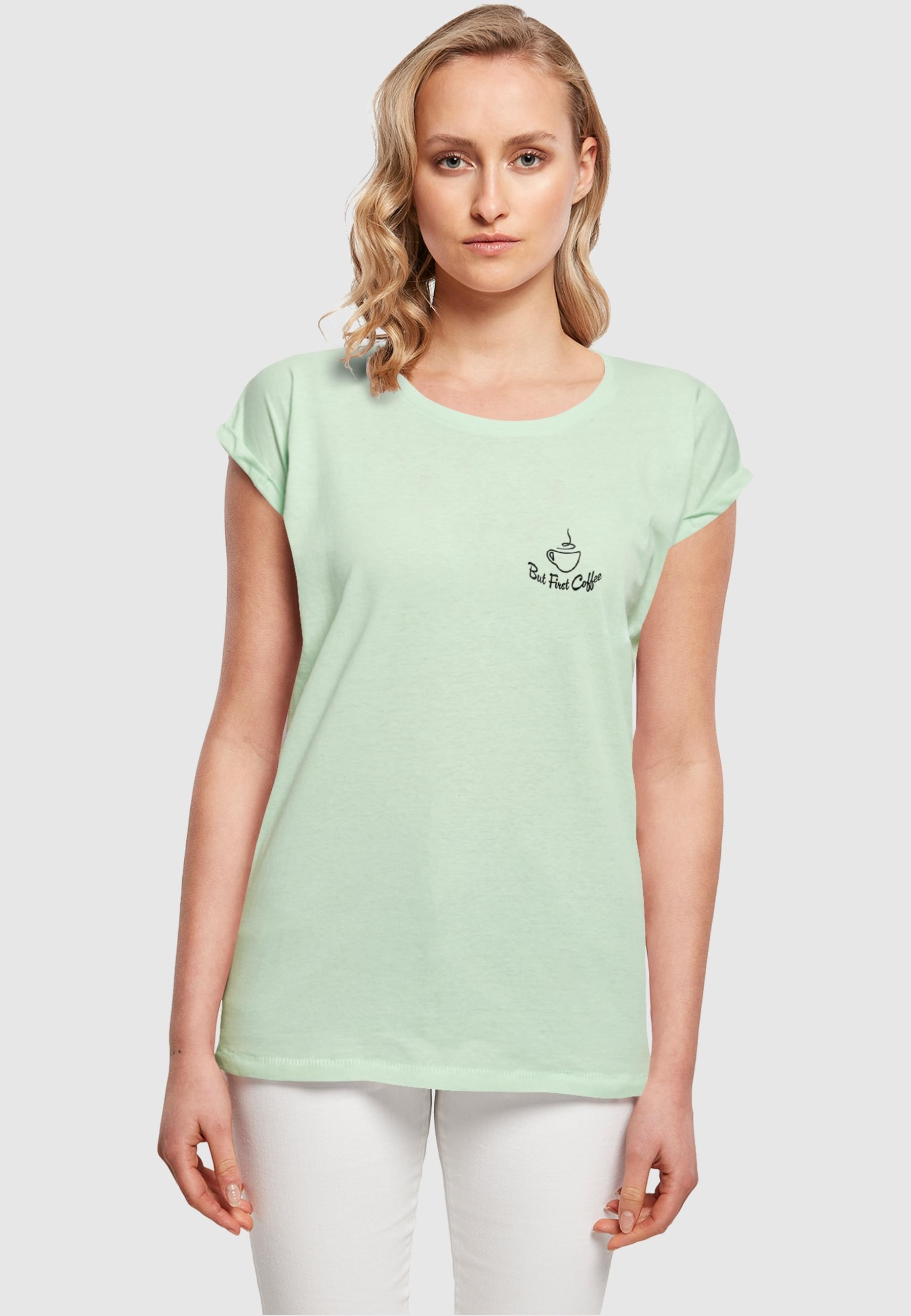 Merchcode T-Shirt »Merchcode Damen Ladies But First Coffee Extended Shoulder Tee«, (1 tlg.)