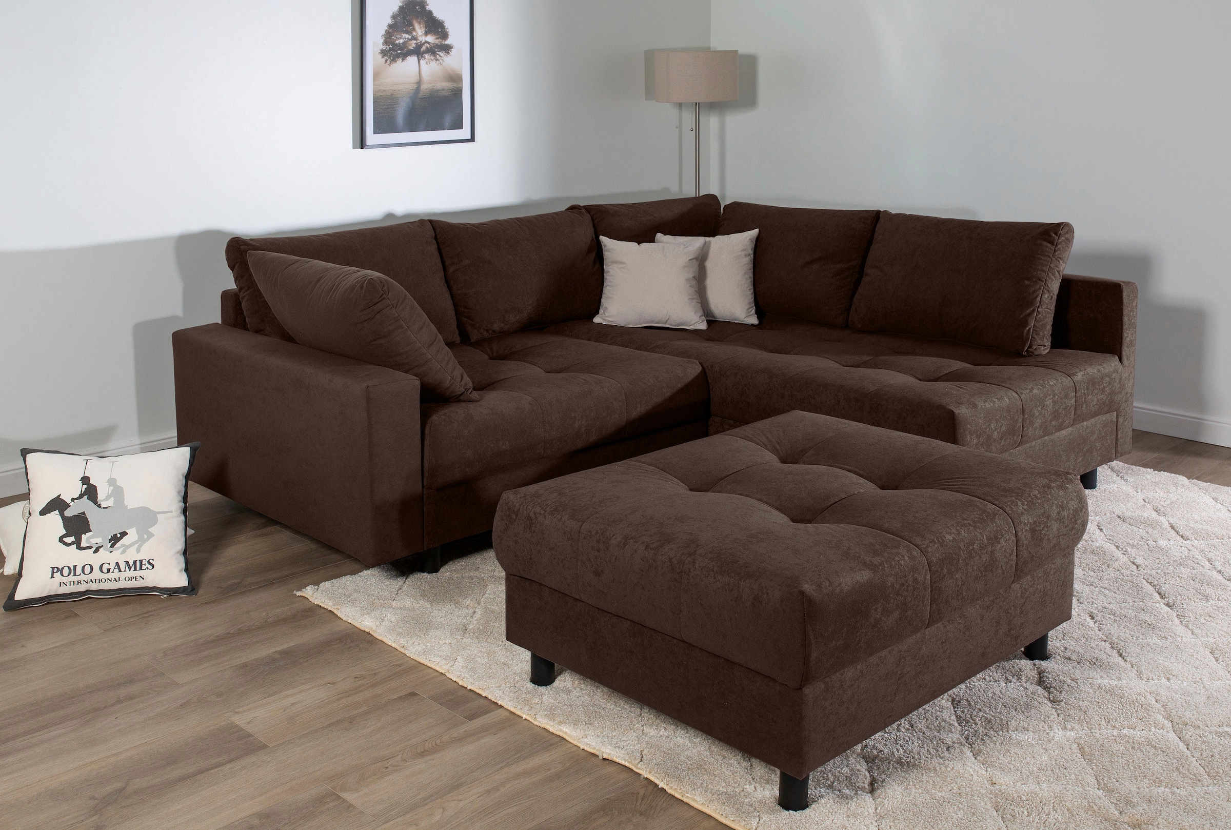 COLLECTION AB Ecksofa "Toni L-Form, B: 215 cm" mit Hocker & 2 Zierkissen, F günstig online kaufen