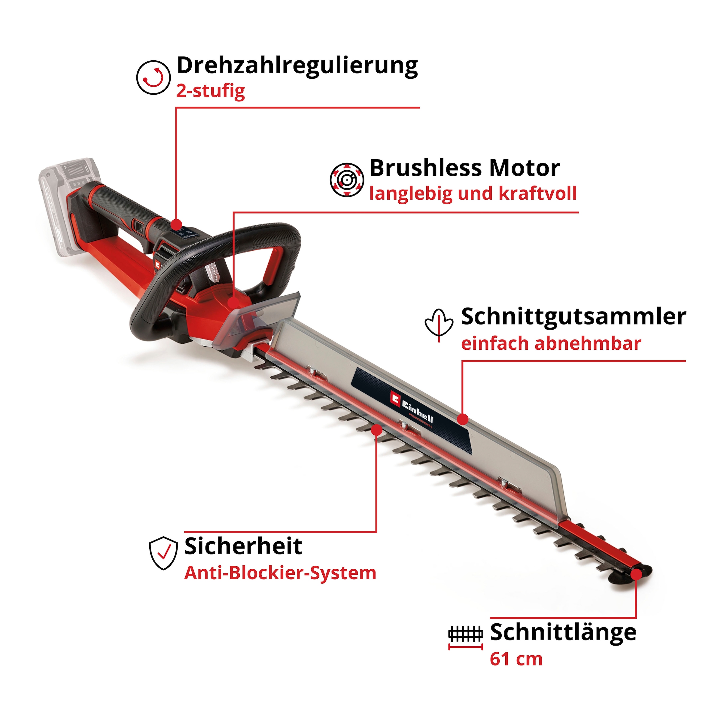 Einhell Akku-Heckenschere »GP-CH 18/61 Li BL-Solo«, 67 cm Schwertlänge, ohne Akku und Ladegerät