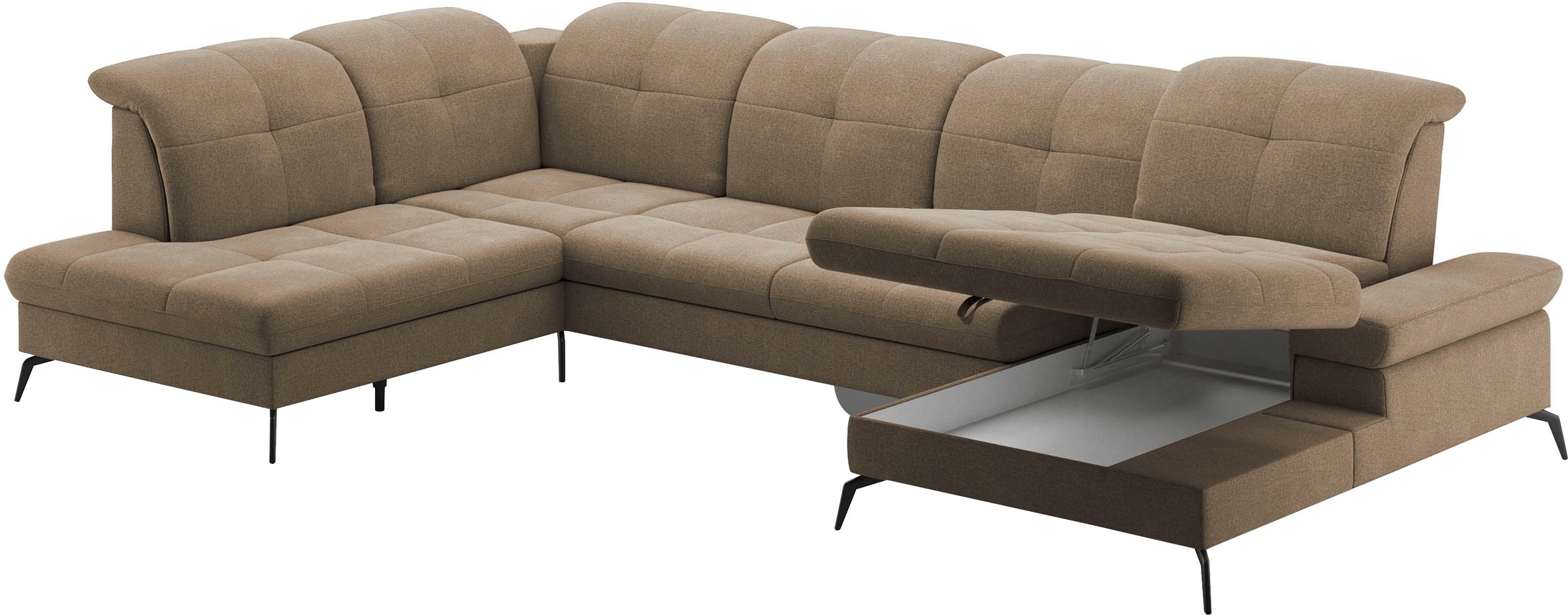 sit&more Wohnlandschaft »Amica, U-Form, inkl. Sitztiefenverstellung und Armteilverstellung«, wahlweise mit Kopfteilverstellung, Bettfunktion und Bettkasten