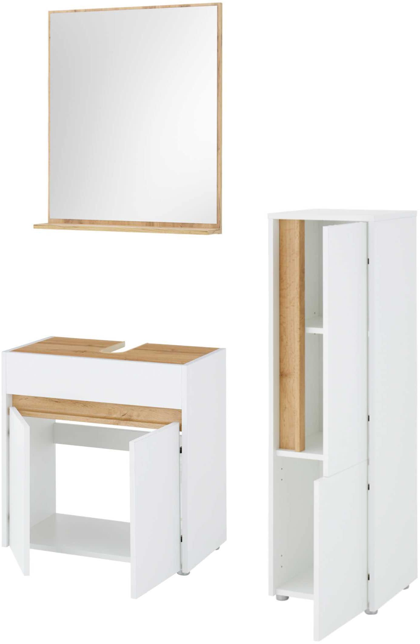 INOSIGN Badmöbel-Set »CITY/ GIRON, Bad im zeitlosen Design, 3-teiliges Badezimmer«, (Set, 3 St.), Badschränke und Spiegel, in zwei Farben verfügbar, viel Stauraum