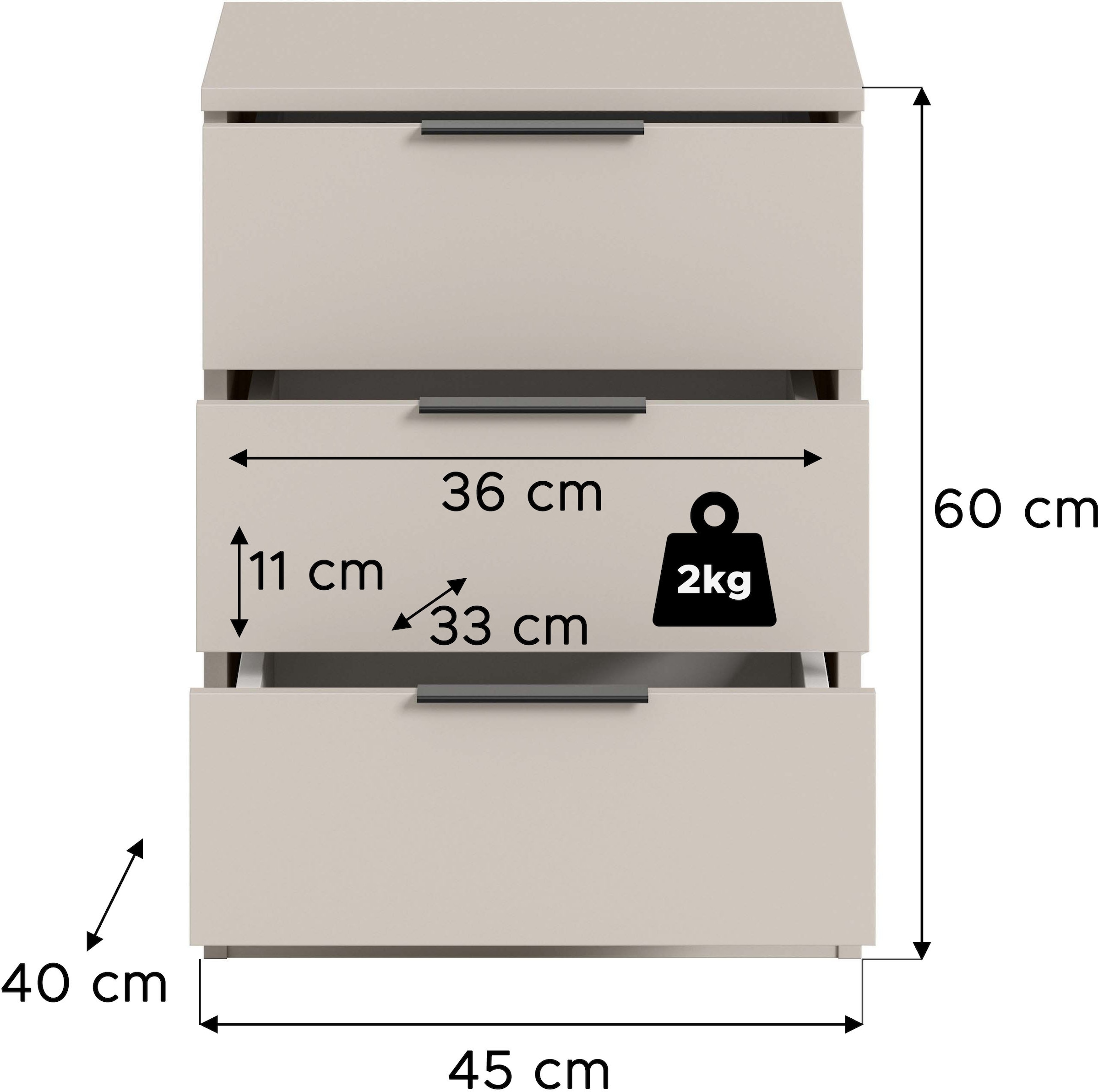 Home affaire Nachtkommode »Skarde Nachttisch Beistelltisch Kommode, Breite: 45 cm« 1 Stk. tlg. Skarde, Nachtkommode, 3 Schubkästen, kashmir