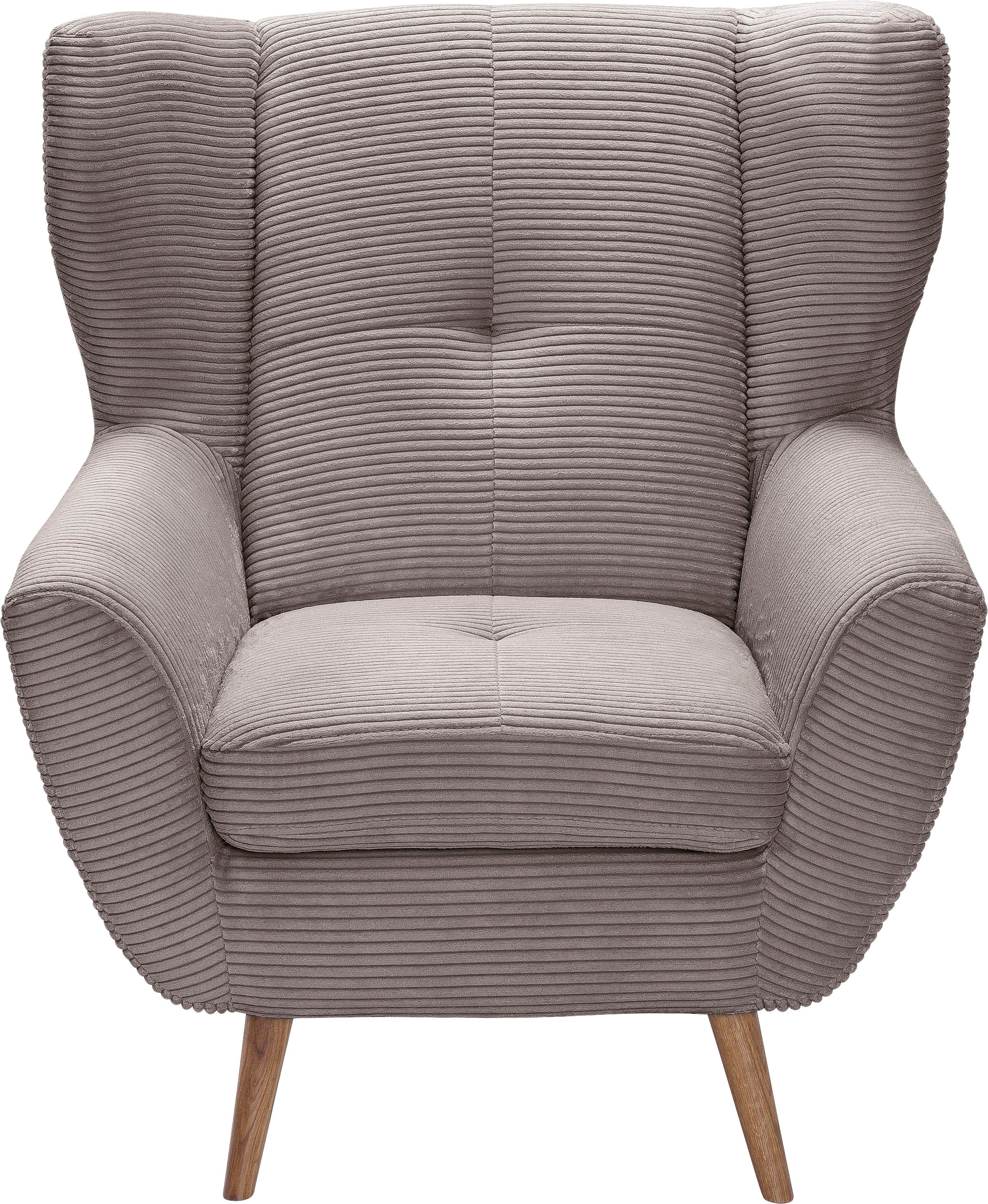 exxpo - sofa fashion Sessel »ALVESTA, Ohrensessel, Loungesessel mit hohem Sitzkomfort«, gemütliche Rückenlehne, mit Knopfheftung und hohen Holzfüßen, in Cord