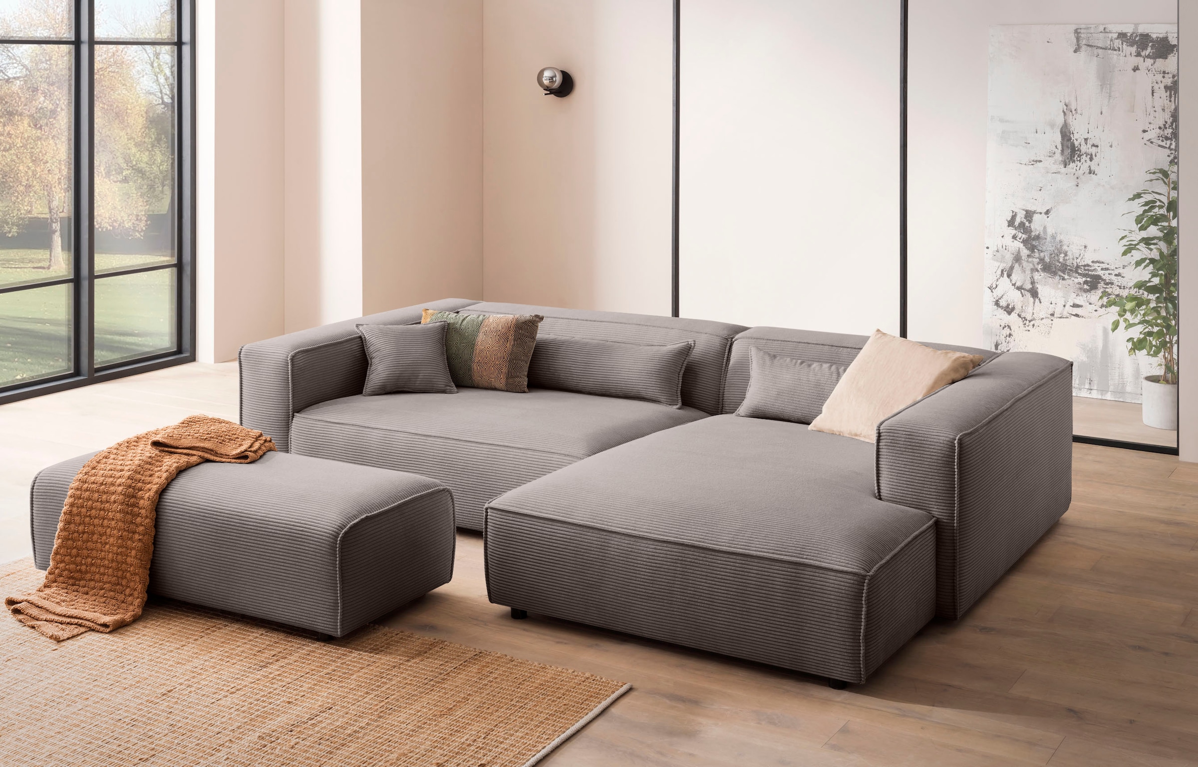 LeGer Home by Lena Gercke Ecksofa "PIARA XXL Cord, L-Form, Schlaffunktion" Hocker stellbar zum Schlafsofa (Krokodilverbinder), tiefe Sitzfläche