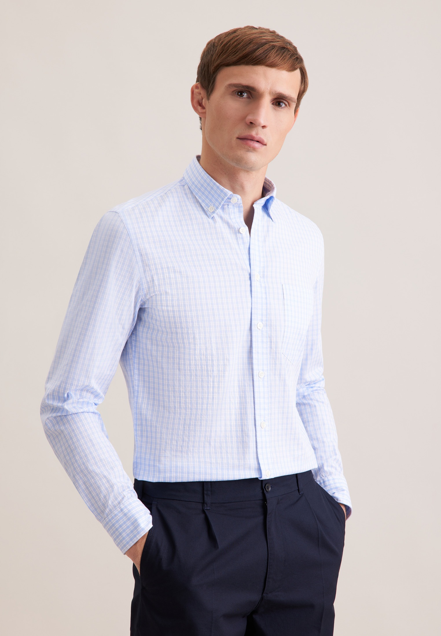 seidensticker Businesshemd Slim 1/1 Button-Down-Kragen Karo