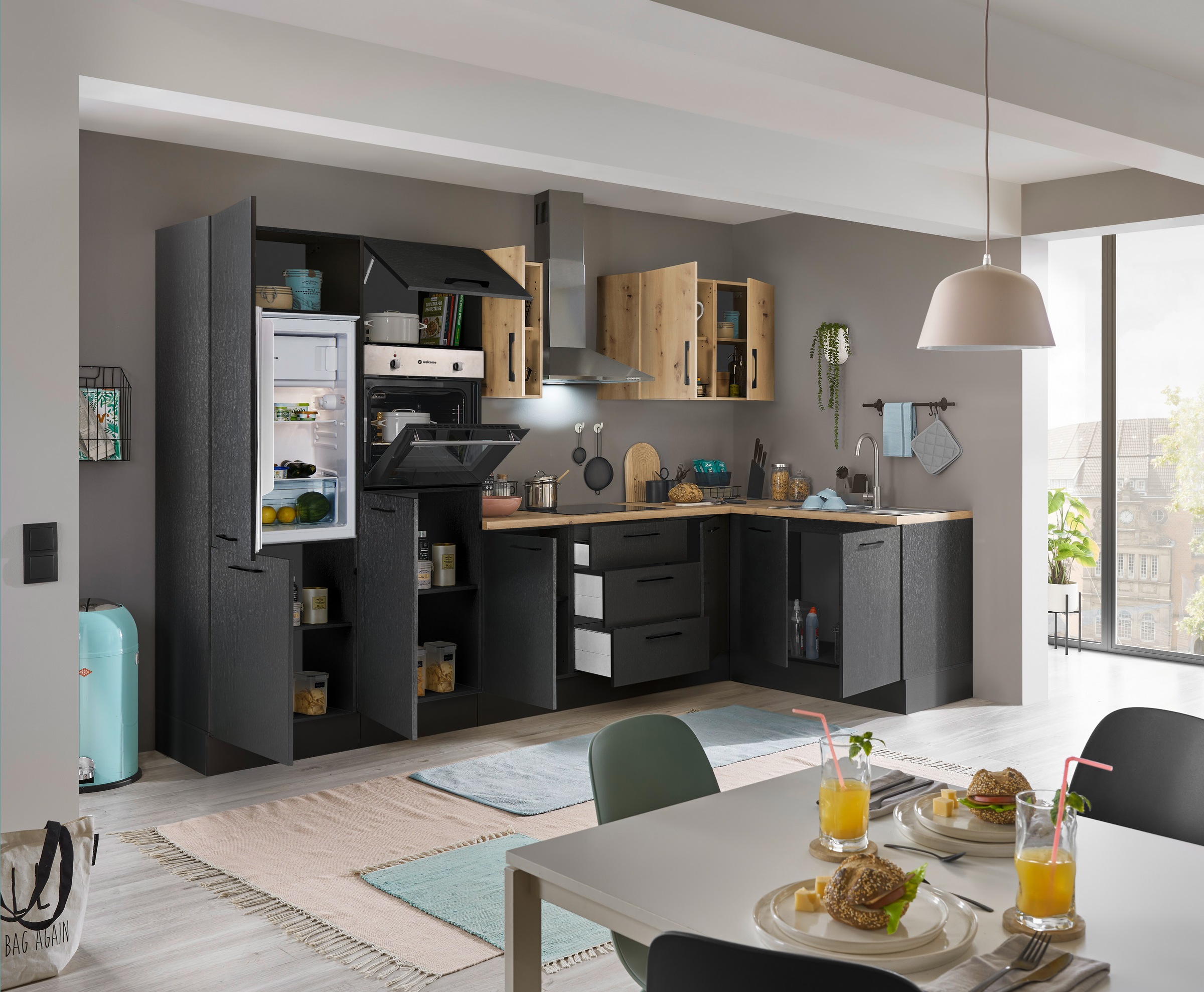 BASIC by Balculina Winkelküche »Turin«, Stellbreite 330x175 cm, wahlweise mit E-Geräten