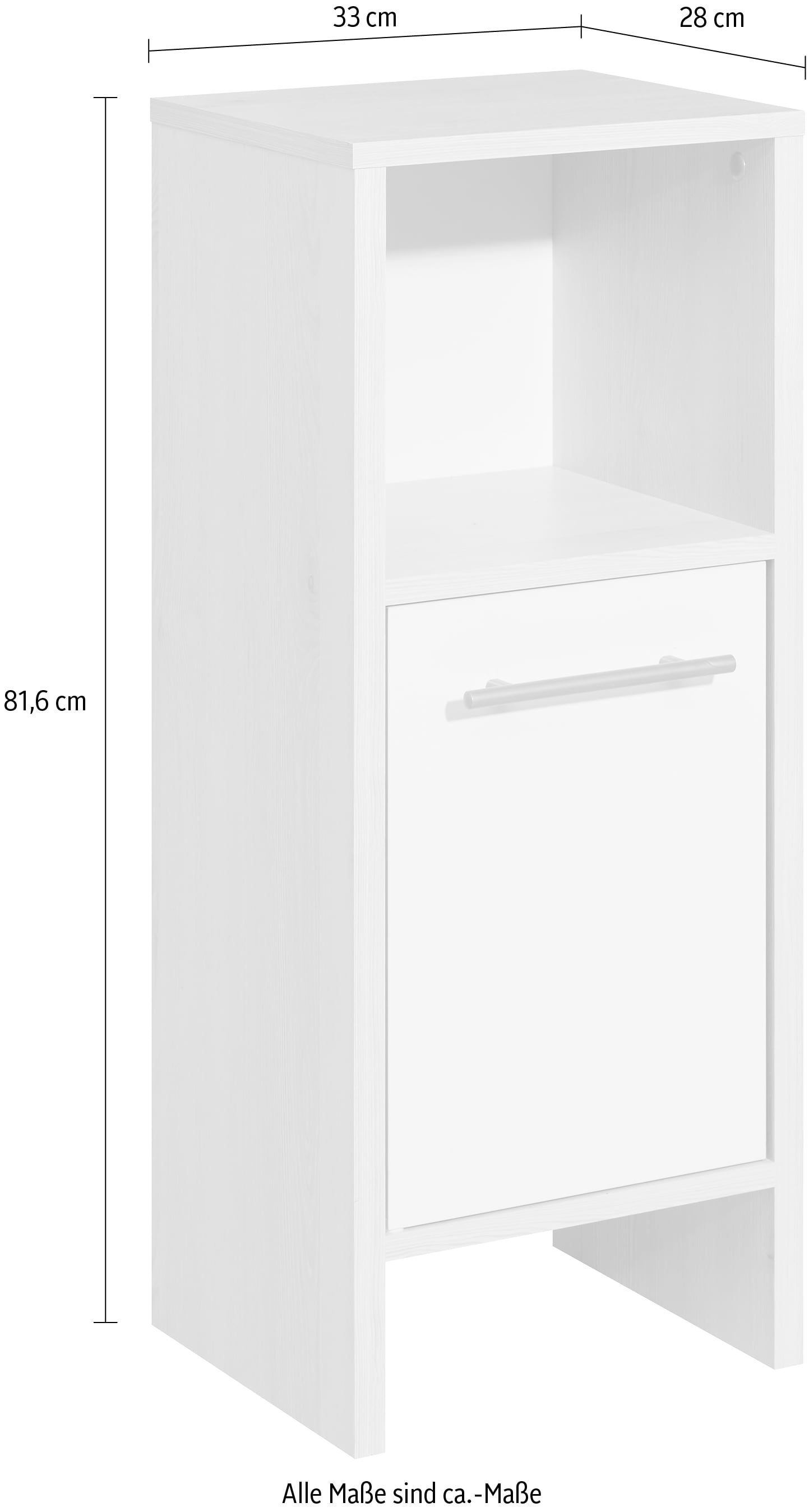Saphir Unterschrank »Quickset 350 Badschrank, 1 Tür, 1 Nische, 33 cm breit, Weiß Glanz«, (1 St.), Pinie Ida Hell, Badezimmer-Unterschrank, Griffe alufarbig
