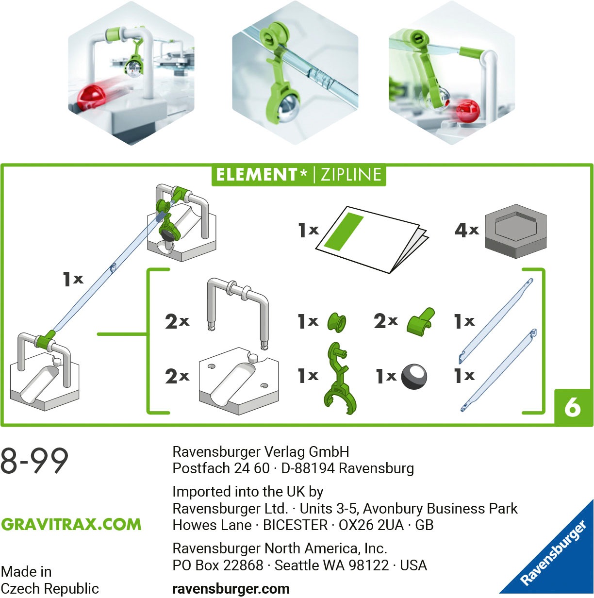 Ravensburger Kugelbahn-Bausatz »GraviTrax Element Zipline«, Made in Europe