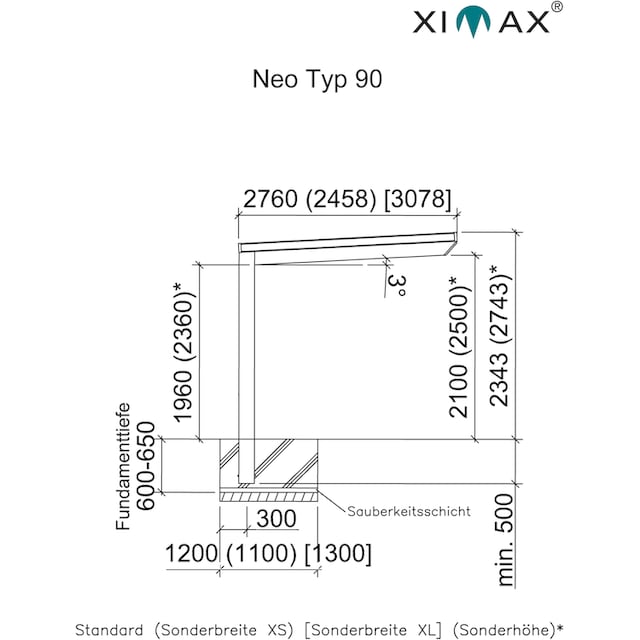 Ximax Einzelcarport »Neo Typ 2556 Typ 90 Sonderhöhe-Edelstahl-Look«,  Aluminium, 228 cm, edelstahlfarben, Aluminium kaufen | BAUR