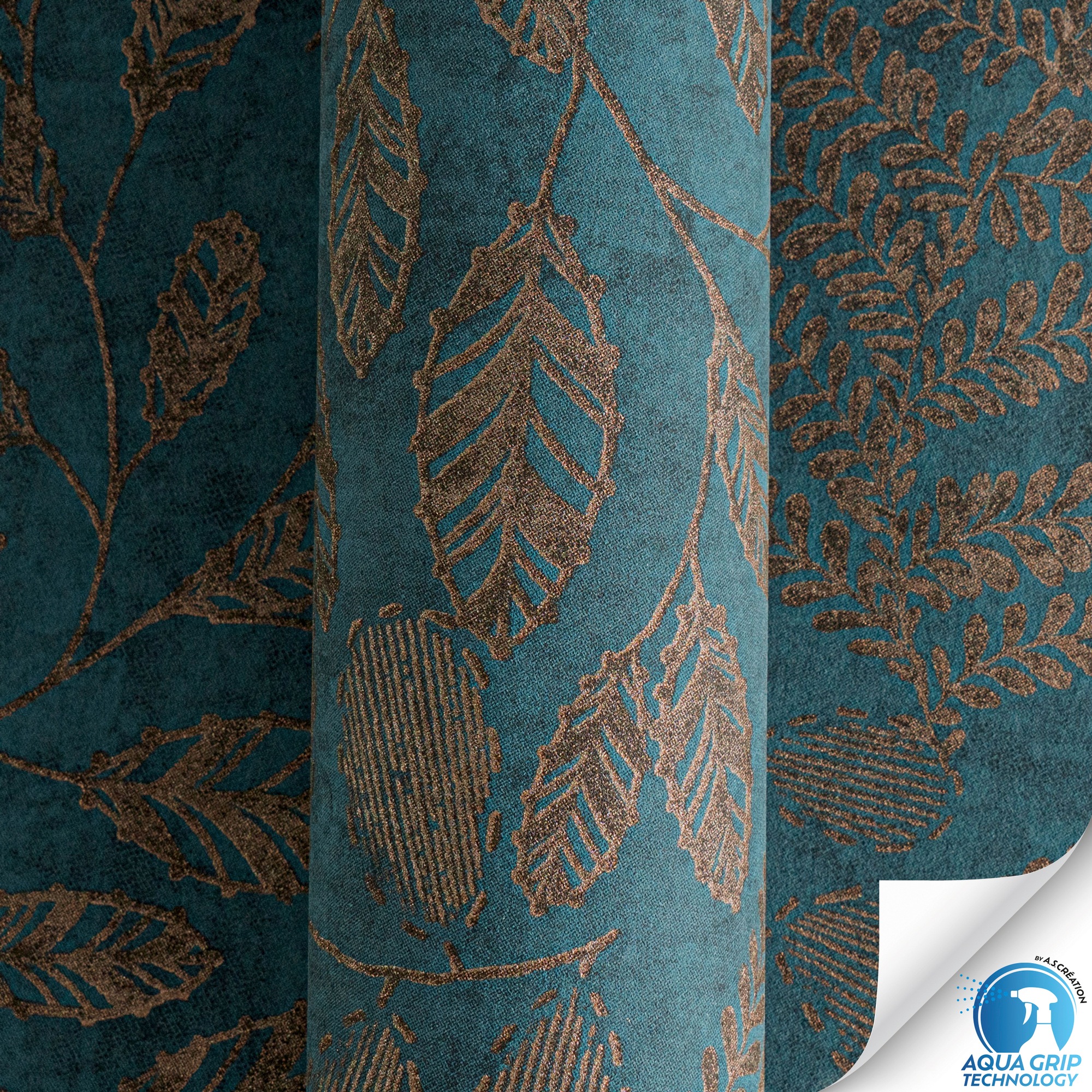 living walls Vliestapete »DesignDrop vorgeleimte Tapete Floral Blau Braun Metallic«, matt, Vliestapete vorgekleistert floral für Schlafzimmer Wohnzimmer Küche