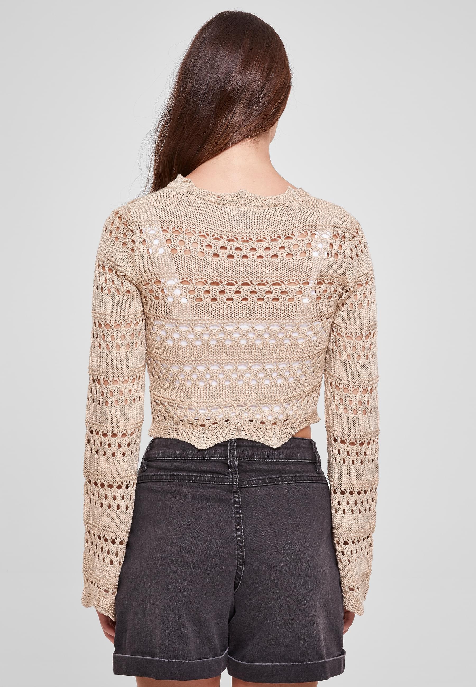 URBAN CLASSICS Rundhalspullover »Urban Classics Damen Ladies Cropped Crochet Knit Sweater«, (1 tlg.)