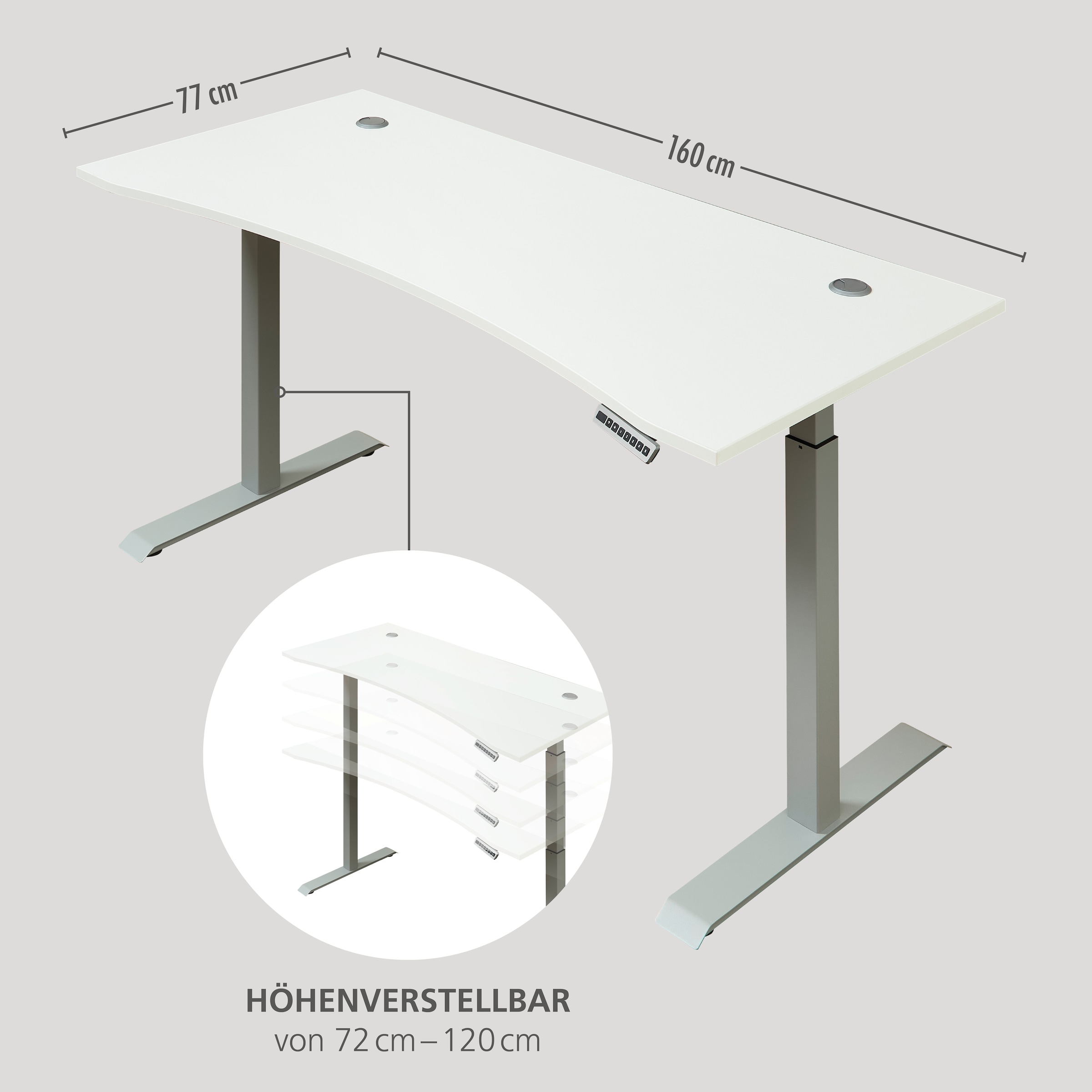 Innostyle Schreibtisch »Schreibtisch Santorin, 160/72/77 cm ( B/H/T)« 1 Stk. tlg. mit Motor zur Höhenverstellung (72-120 cm) mit Memory-Funktion