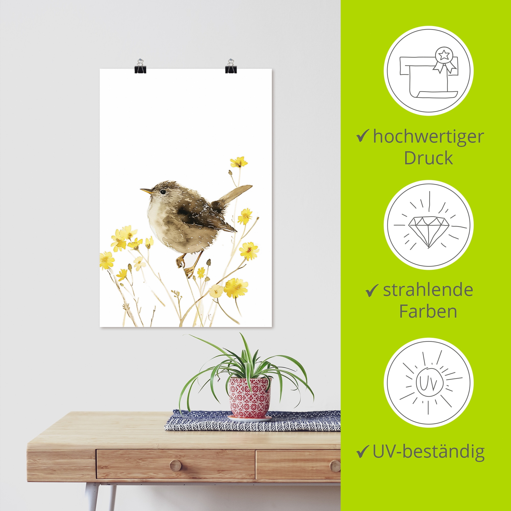 Artland Wandbild »Aquarell Zaunkönig« Vogelbilder 1 Stk. tlg. als Alubild, Leinwandbild, Poster, Wandaufkleber in verschied. Größen
