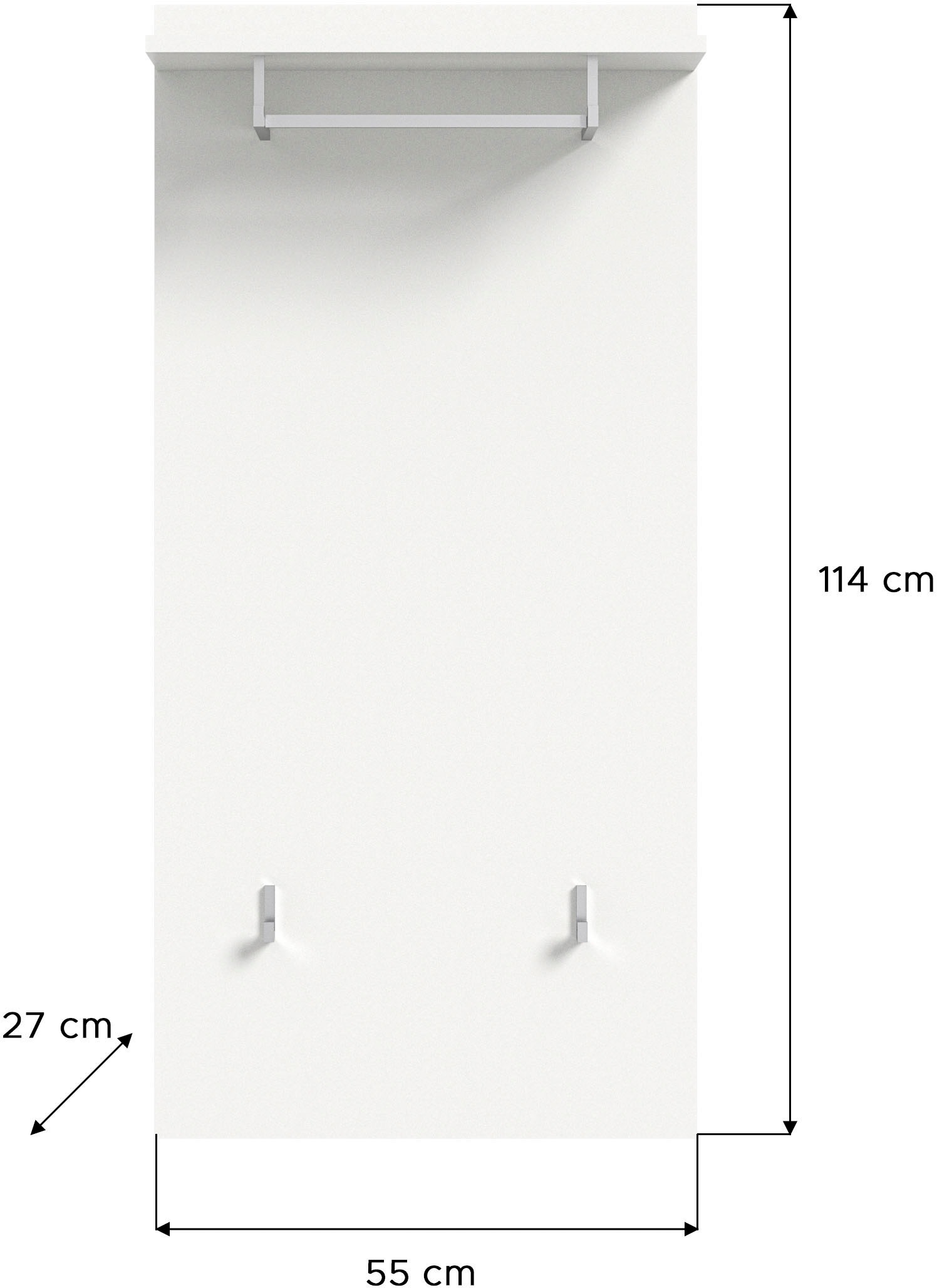 INOSIGN Garderobenpaneel »Valge, Höhe 114 cm, 1 Ablageboden, 2 Haken, 1 Kleiderstange«, (1 St.), Wandpaneel, Paneel, Wandhaken, Wandboard, Wandablage