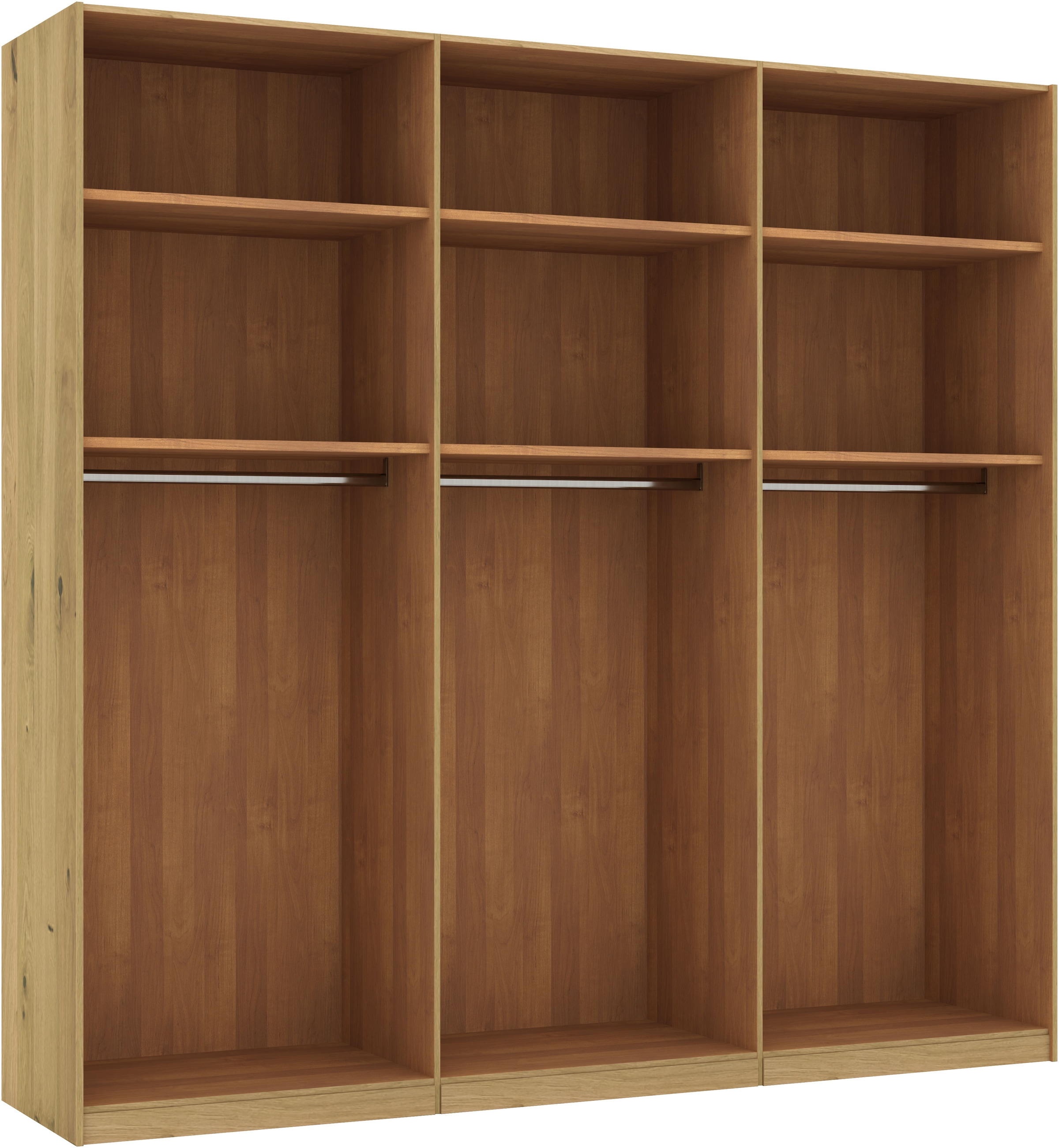Musterring Schwebetürenschrank »Savona, Kleiderschrank, Schrank, Garderobe, mit Schiebetüren«, (Teilmassiv Bianco-Eiche, mit Spiegel oder Glas, MADE IN GERMANY), Türen Bianco-Eiche massiv, Spiegel-/Glastüren, eingelegte Chromleiste