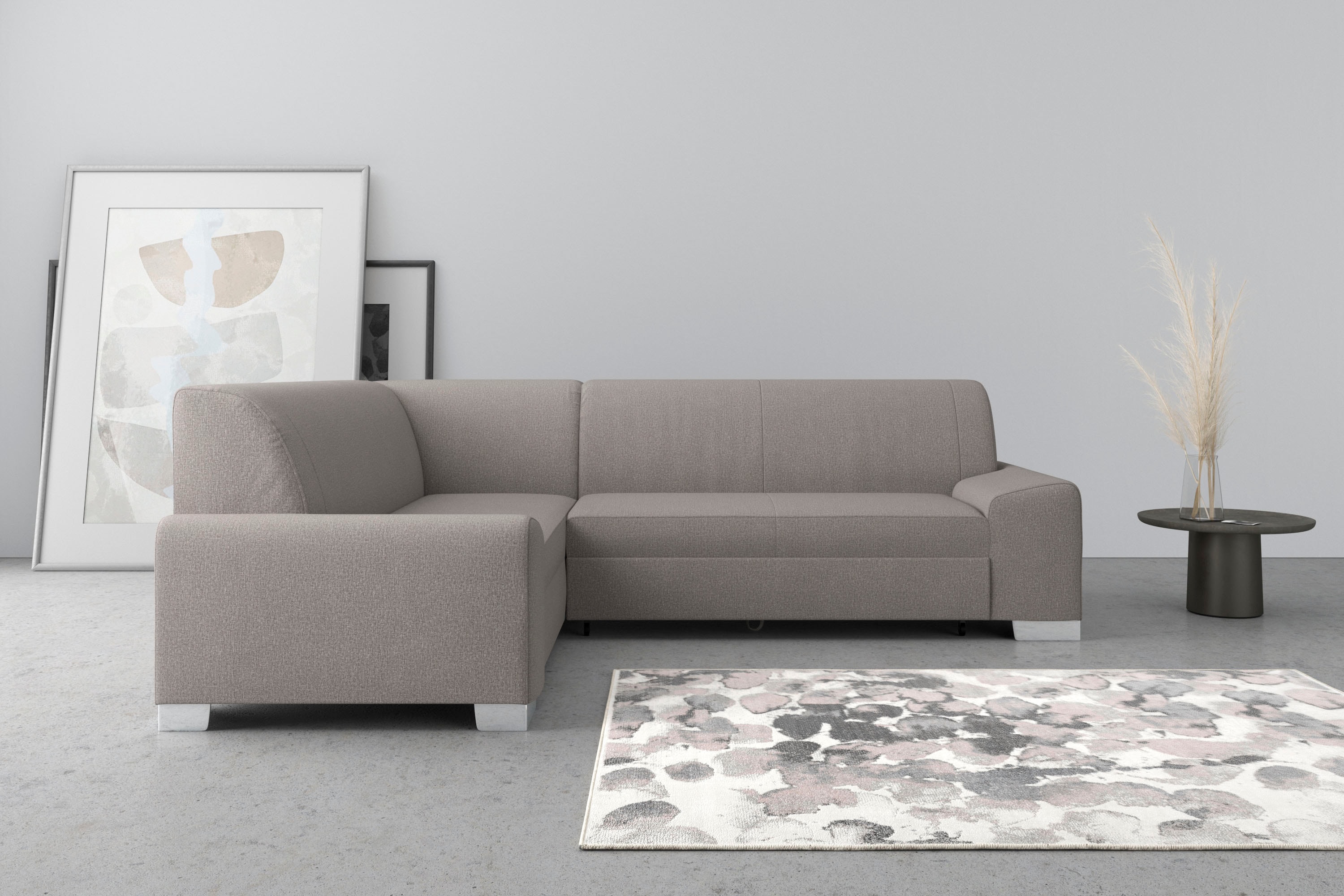 DOMO collection Ecksofa "Anzio in kubischer Formensprache, flache Armlehnen, L-Form" Wahlweise mit Bettfunktion und Federkern für hohen Sitzkomfort