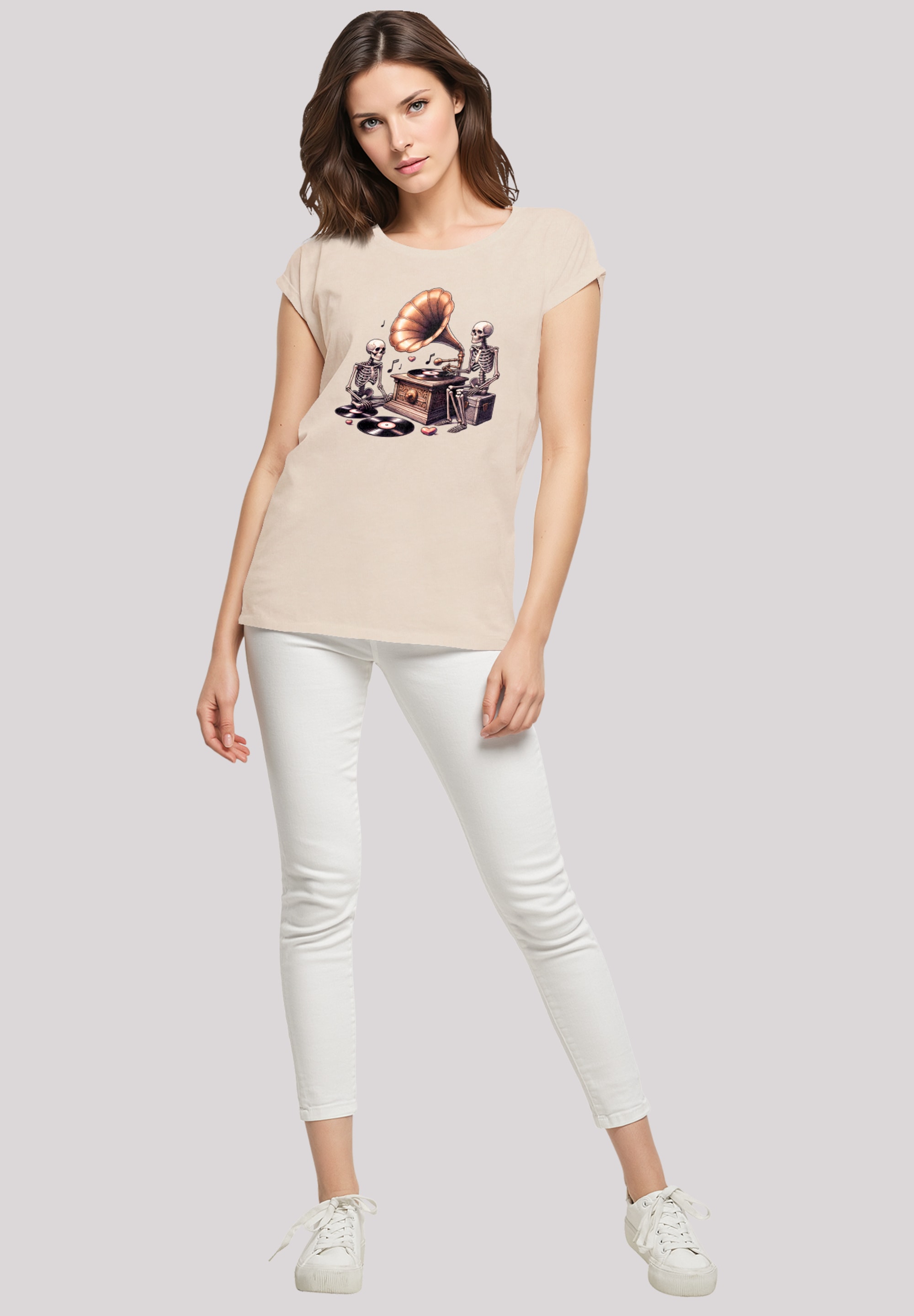 F4NT4STIC T-Shirt »Gothic Skeleton Vintage Plattenspieler«, Premium Qualität