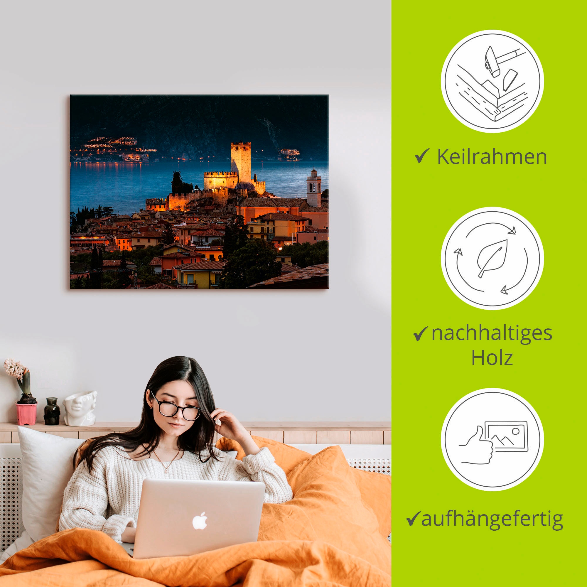 Artland Leinwandbild »Über den Dächern von Malcesine«, Europa, (1 St.), auf Keilrahmen gespannt