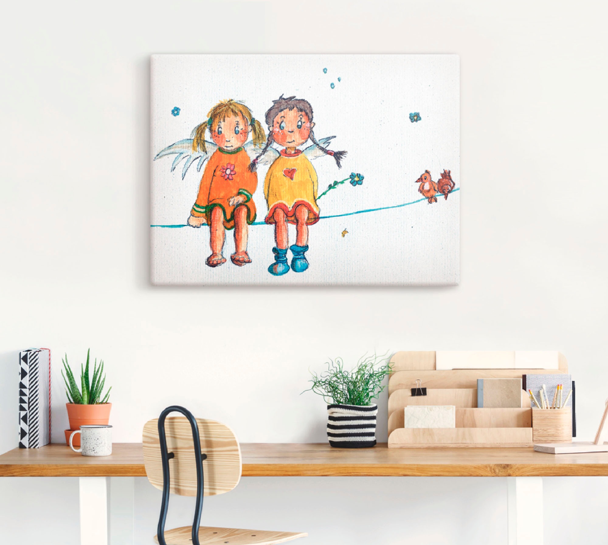 Artland Wandbild »Zwei Engelchen sitzen auf Wäscheleine«, Kinder, (1 St.), als Leinwandbild, Wandaufkleber in verschied. Größen