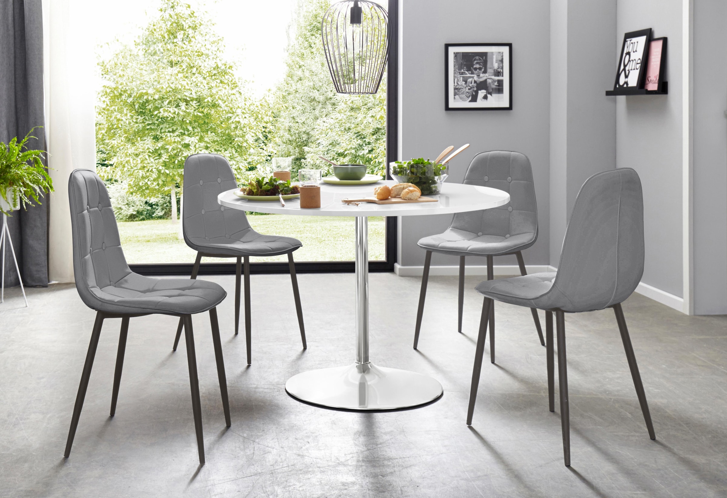 INOSIGN Essgruppe Set, 5 Stk. tlg. mit rundem Tisch in weiß Hochglanz günstig online kaufen