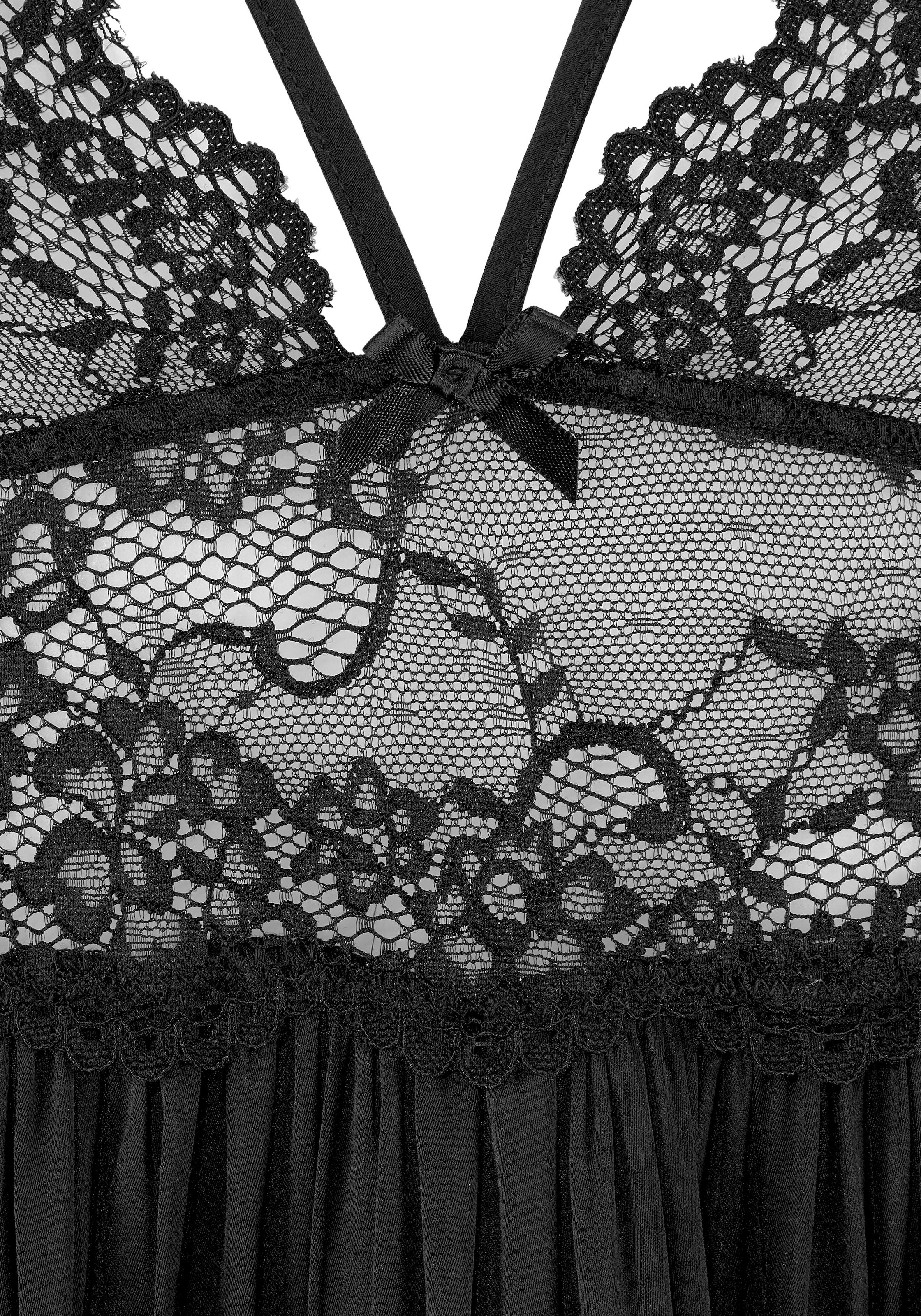 LASCANA Negligé, ohne Bügel aus edler Spitze und Satin, sexy Dessous, Reizwäsche