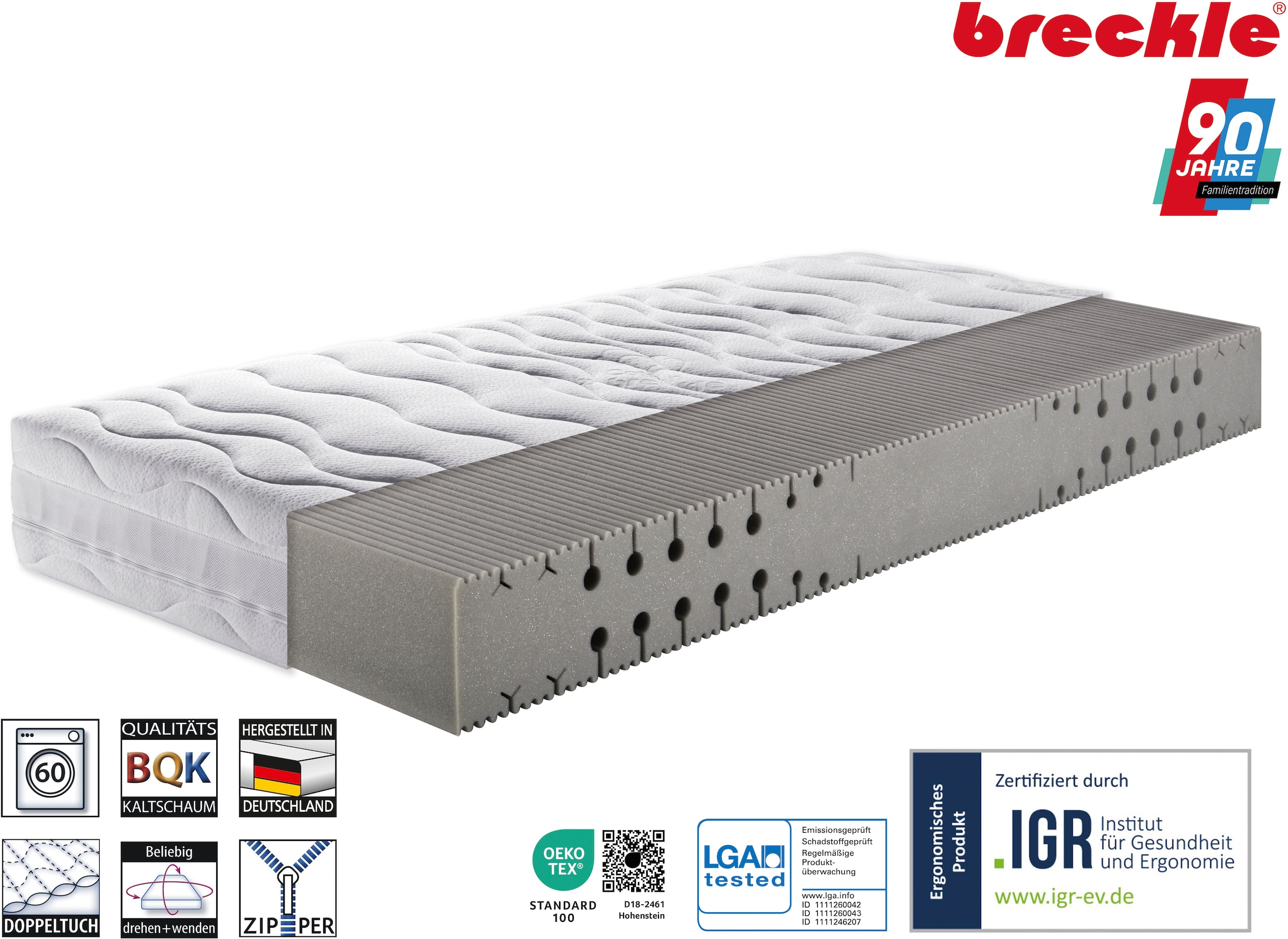 Breckle Kaltschaummatratze »Pro Body S 592, 7 Zonen Matratze 90x200 cm, 140x200 cm« 22 cm hoch Raumgewicht: 35 kg/m³ 1 Stk. tlg. & weitere Größen, Matratze H2/H3, ergonomisch, atmungsaktiv