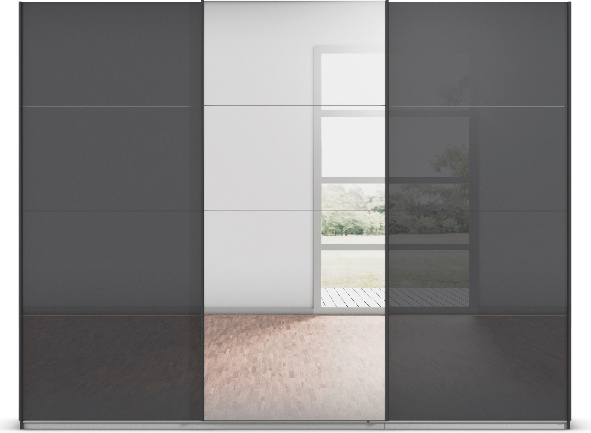 rauch Schwebetürenschrank »Kleiderschrank Kleiderschränke Schrank Garderobe AGORDO mit Glasfront«, durchdachte Innenausstattung, in 4 Breiten und 2 Höhen MADE IN GERMANY