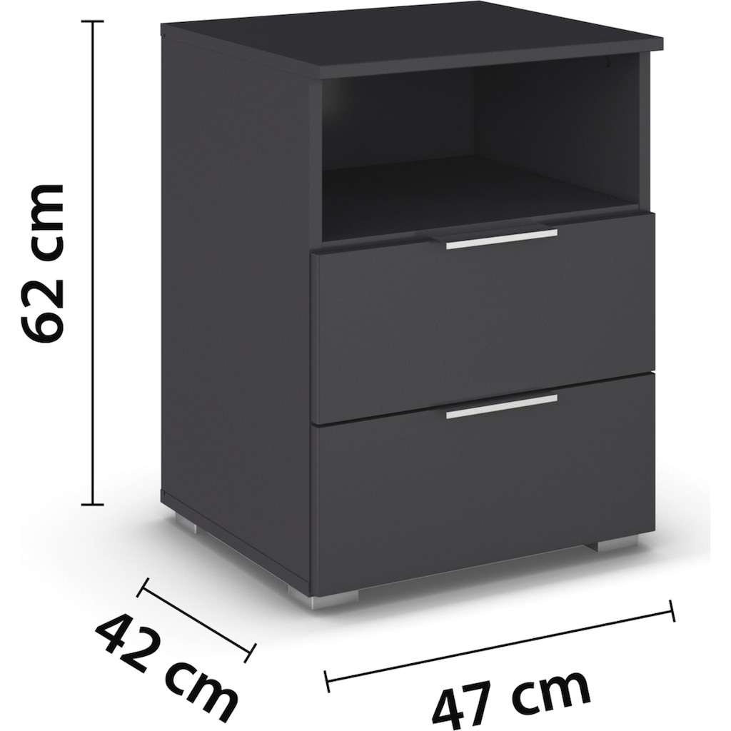 rauch Nachtkommode »Nachttisch Nachtschrank Nachtkonsole Beistelltisch AGORDO«, mit 2 Schubkästen und Nische, inkl. Filz-Inneneinteilung mit 3 Fächern