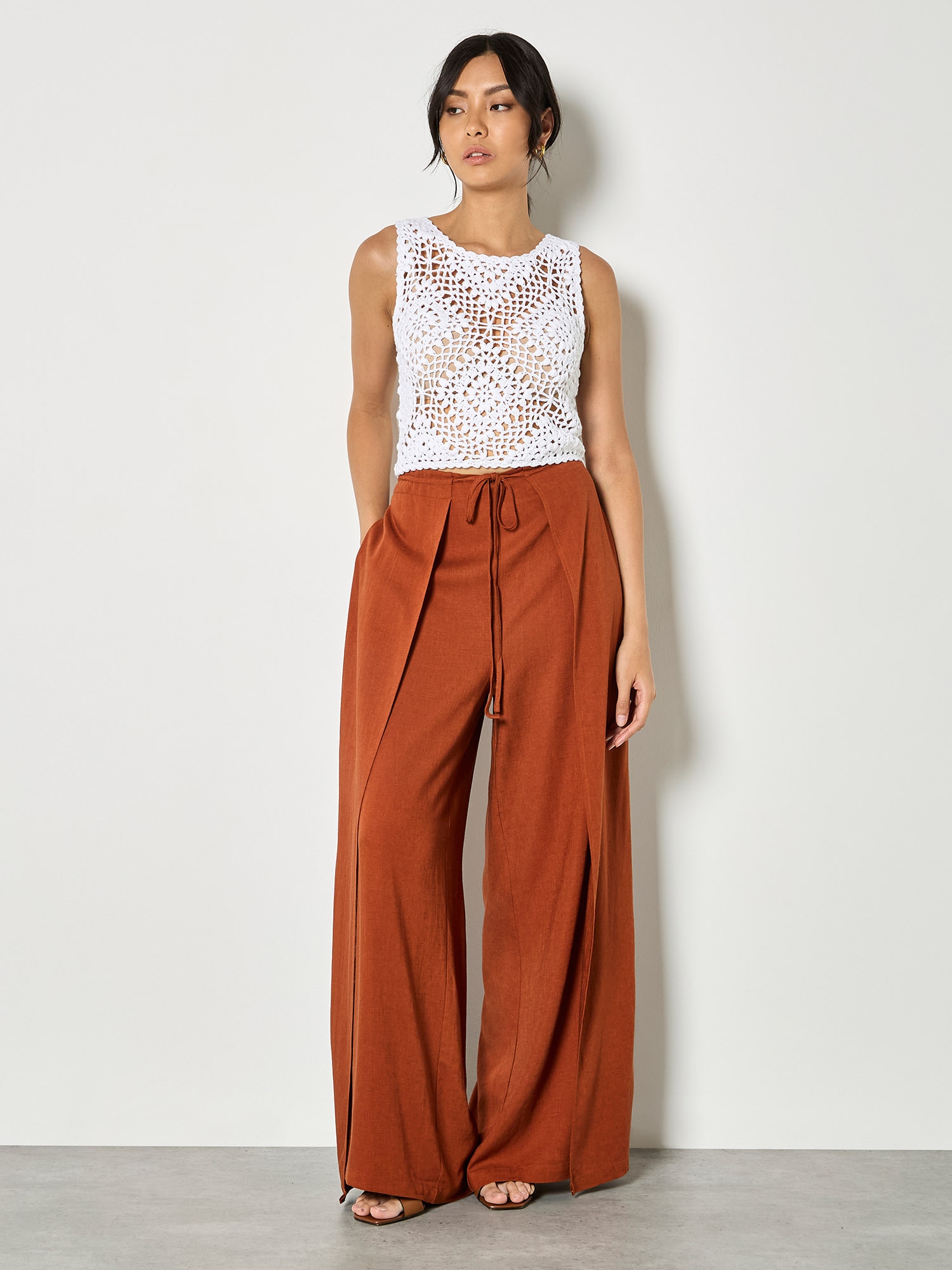 Apricot Palazzohose "Wickelhose aus Leinenmischung" mit weitem Bein