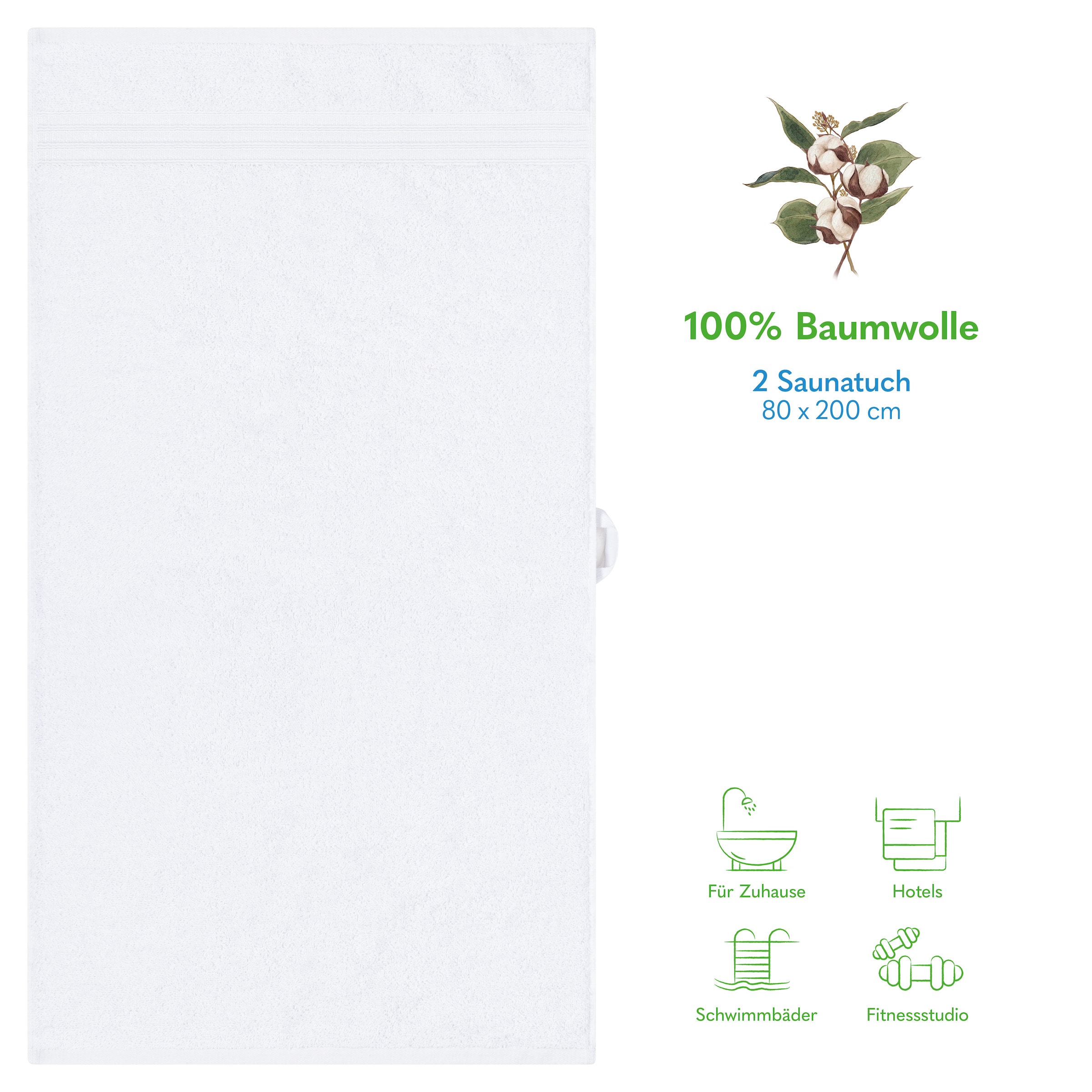HAMMETEX Saunatuch »Hammetex 2er Set extra große Saunatücher«, (Packung, 2 St., 80x200 Saunatücher), 100% Baumwolle – Weich & Saugfähig – Luxuriöse Große Spa-Badetücher
