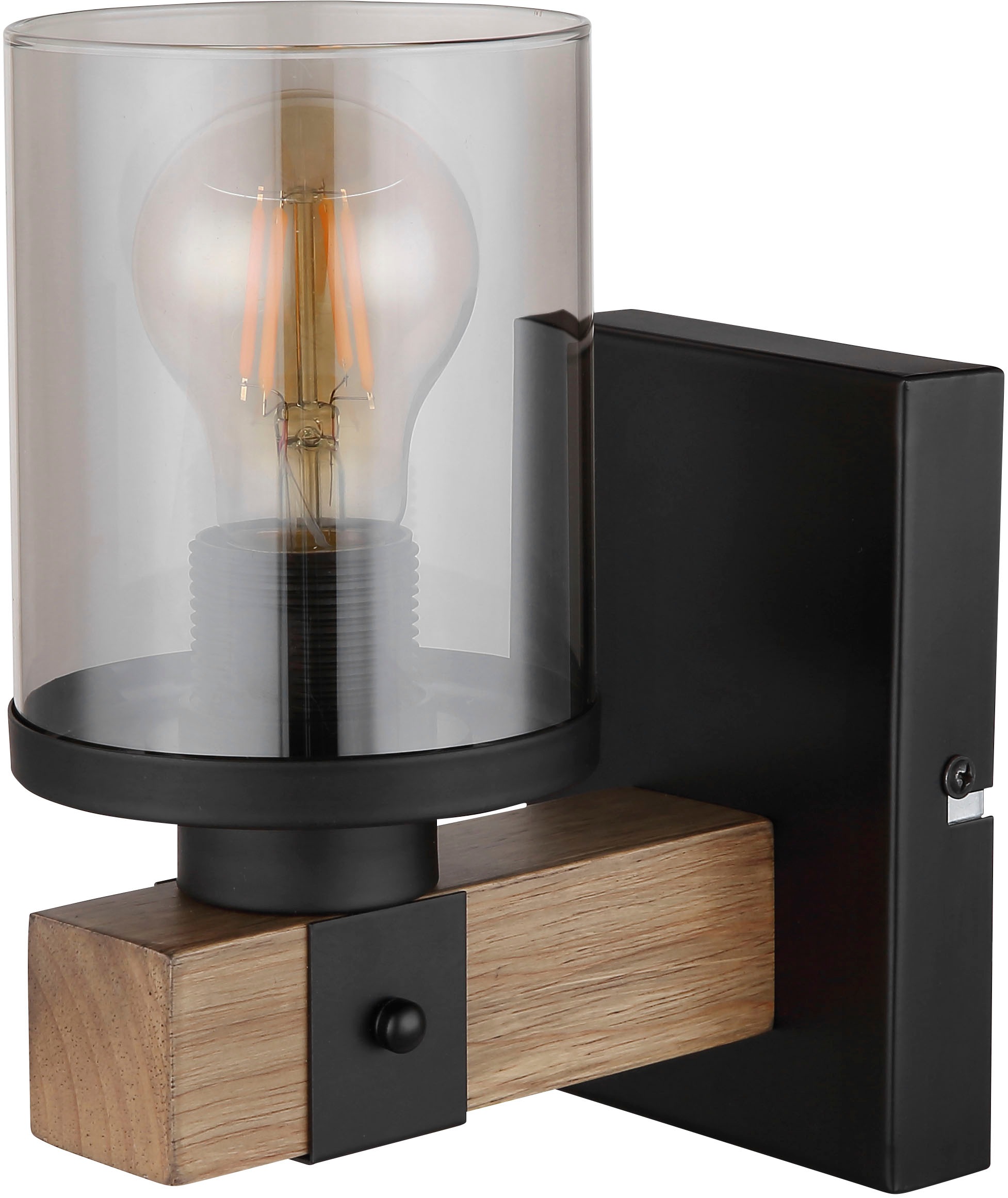 GLOBO LIGHTING Wandleuchte »LILA« E27 1 Stk. Wandleuchte Schwarz/Holz, Rauchglas, Licht aufwärts, E27