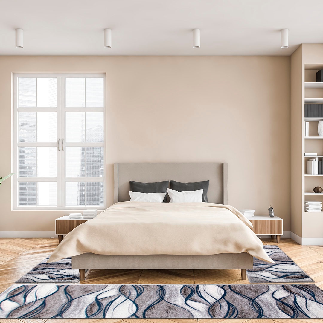 my home Bettumrandung »Tritom«, (3 tlg.), mit besonders weichem Flor, Kurzflor, modernes Wellen Muster