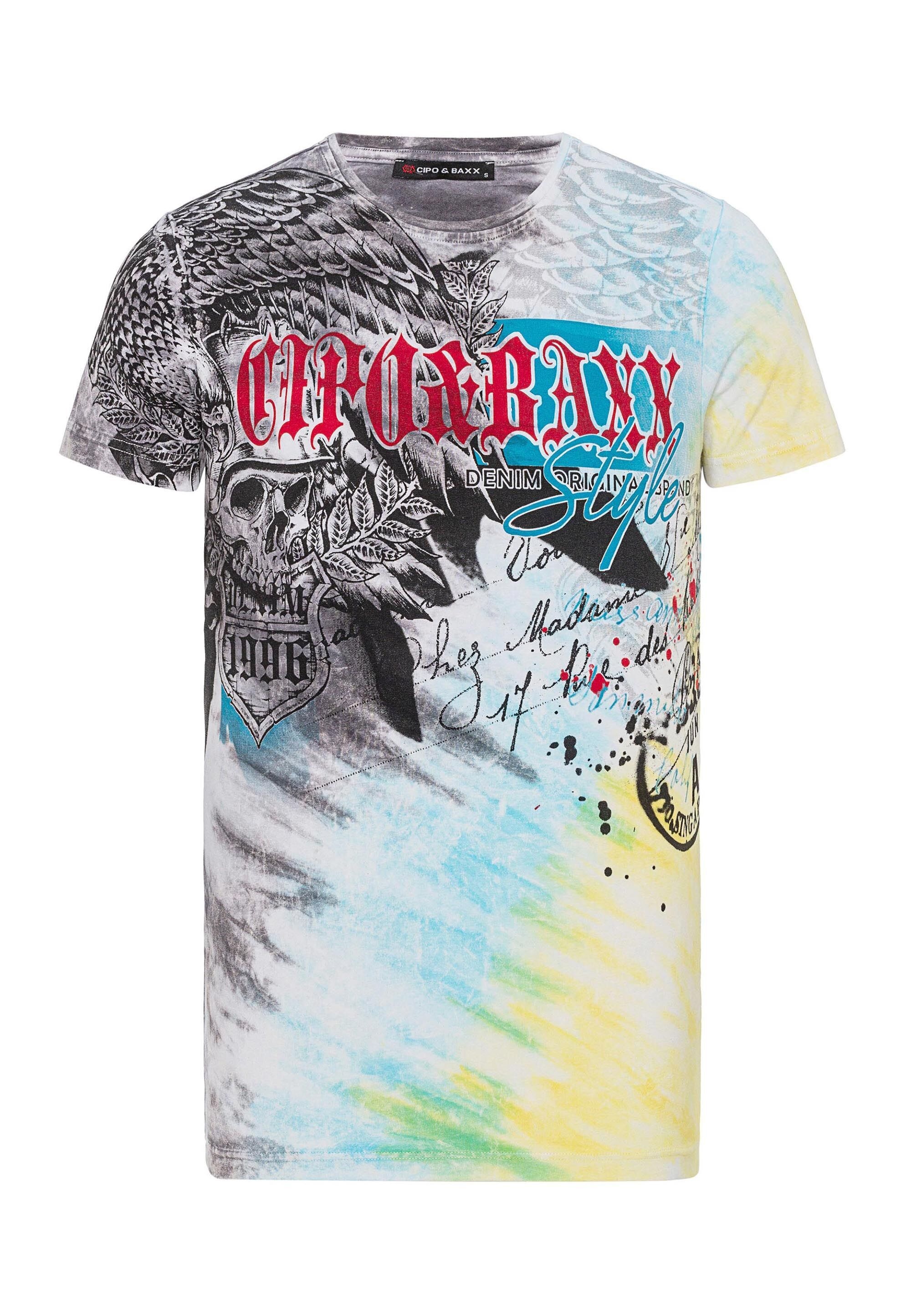 Cipo & Baxx T-Shirt "T-Shirt", im Batik-Look mit Print auf Front und Rücken günstig online kaufen