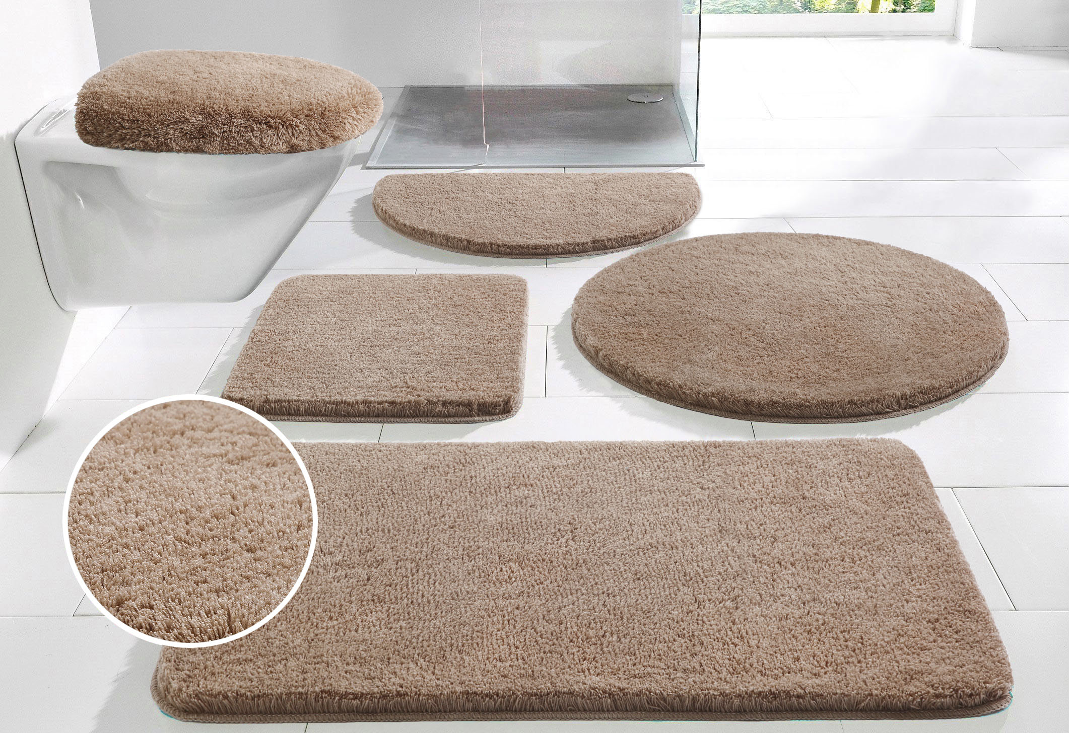 OTTO home Badematte "Merida, Badvorleger, Badezimmer Teppich" Höhe 32 mm rutschhemmend beschichtet fußbodenheizungsgeeignet schnell trocknend strapazierfähig Badteppich, Uni Farben, rechteckig, rund & als 2-tlg. Set erhältlich