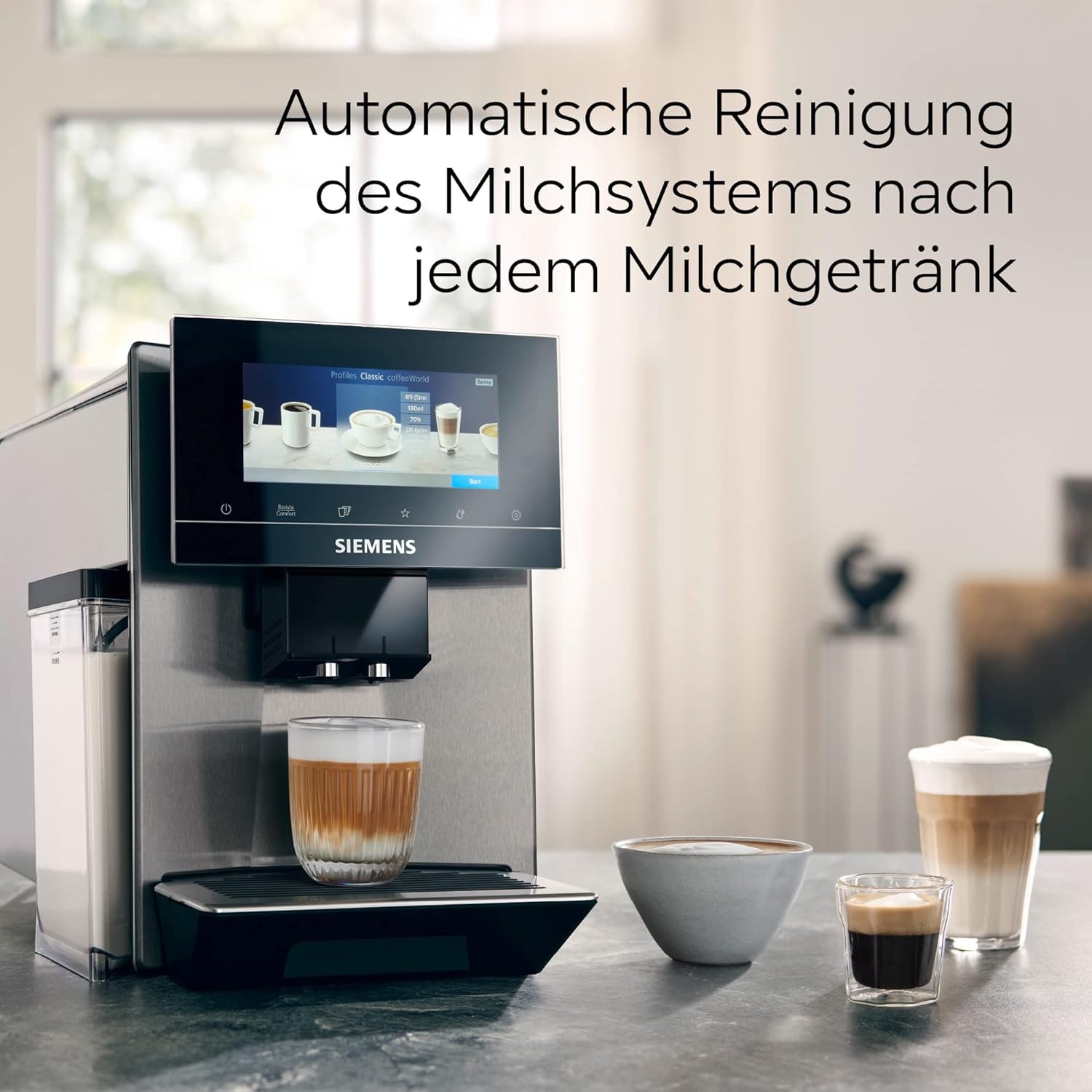 SIEMENS Kaffeevollautomat »EQ900 TQ907D03, intuitives 6,8" TFT-Display, 2 Bohnenbehälter« Barista-Modus, App, Geräuschreduzierung, 10 Profile, edelstahl