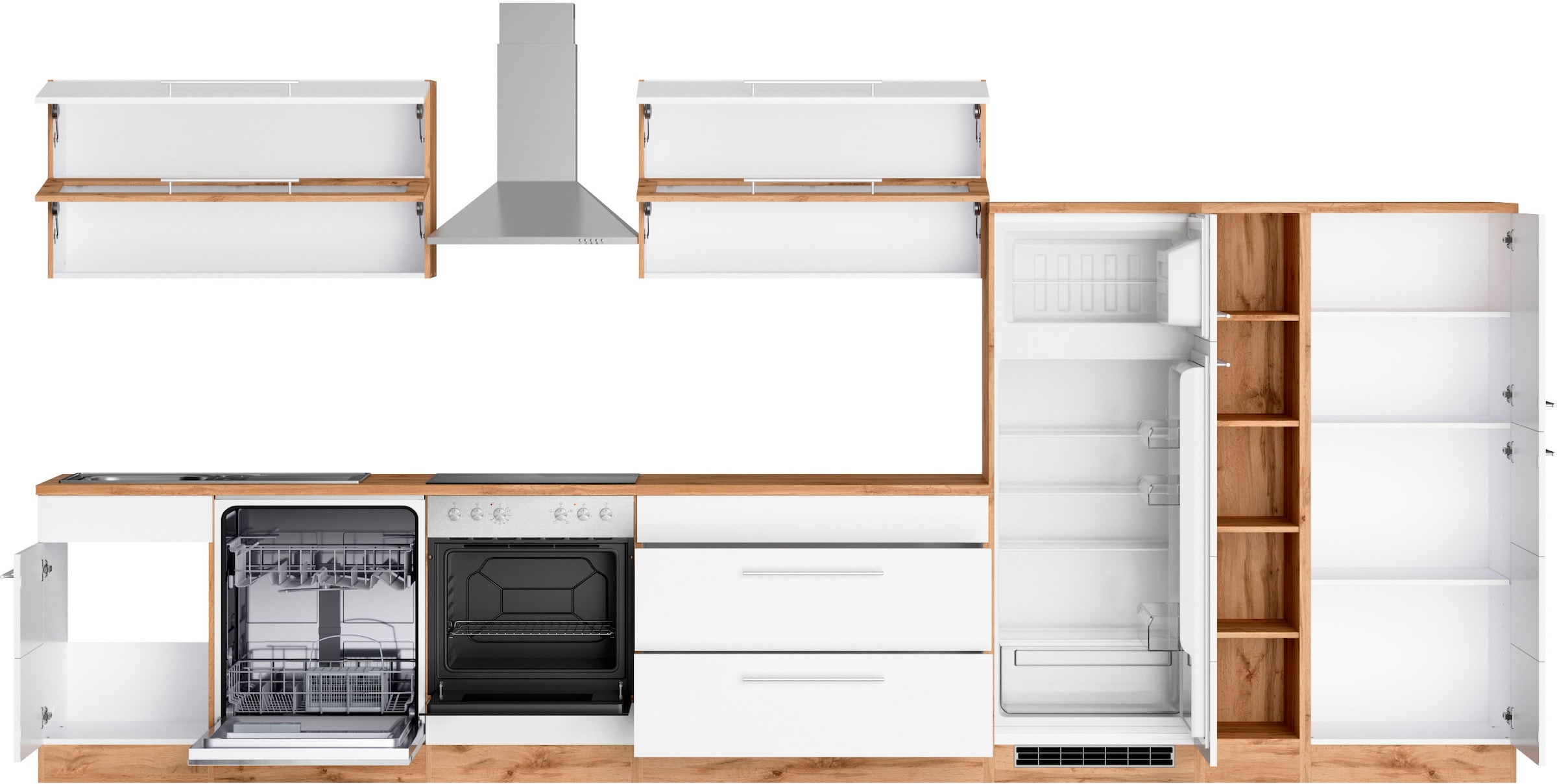 KOCHSTATION Küchenzeile »KS-Wien« Breite 420 cm, wahlweise mit E-Geräten