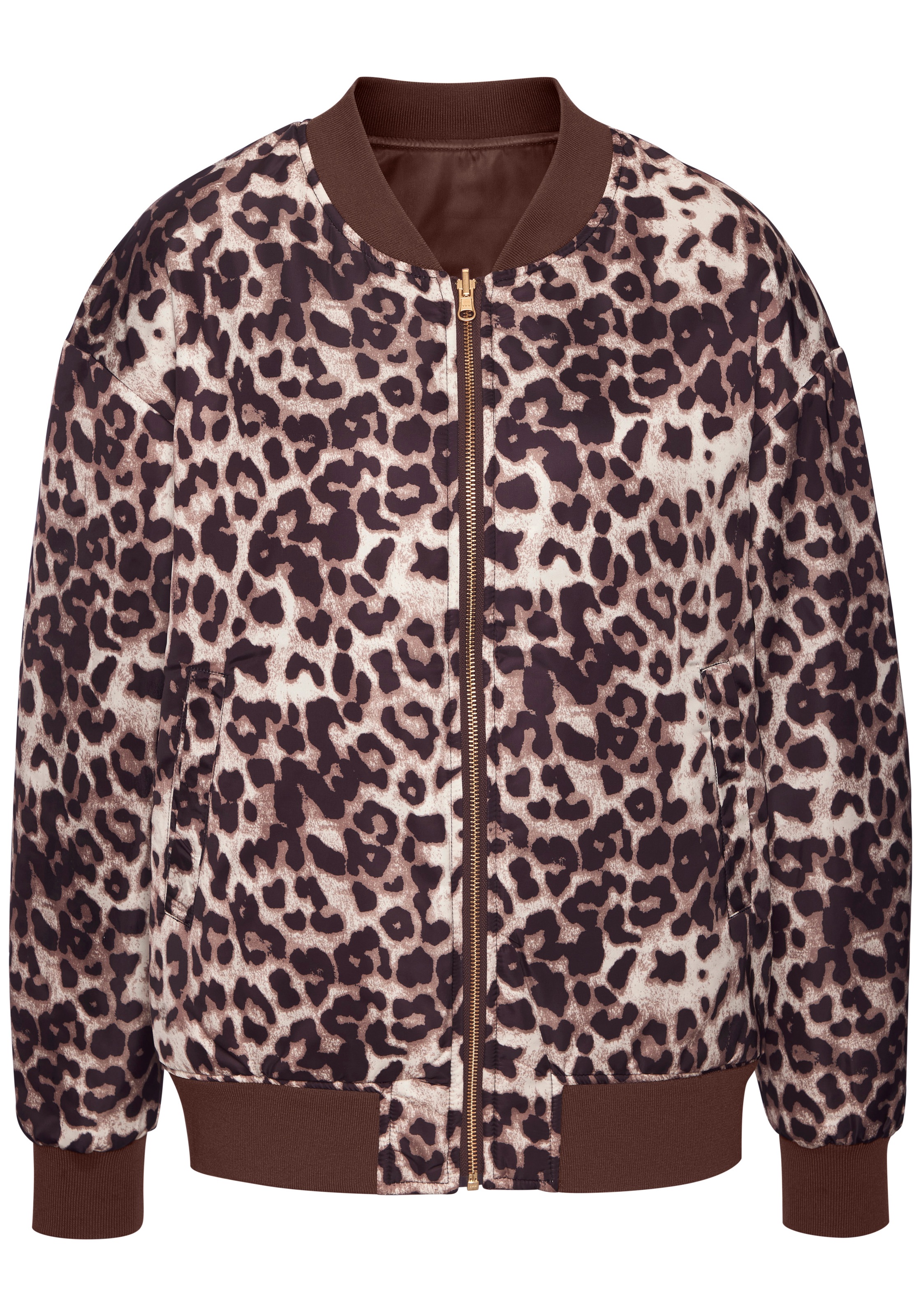 Wendejacke BUFFALO, Damen, Gr. 40, dunkelbraun, animal print, Web, Obermaterial: 100% Polyester. Wattierung: 100% Polyester, unifarben, figurumspielend hüftlang, Rundhals, angesetztes Bündchen, Jacken, Dunkelbraun/Leoprint, Bomberjacke, modisch 2